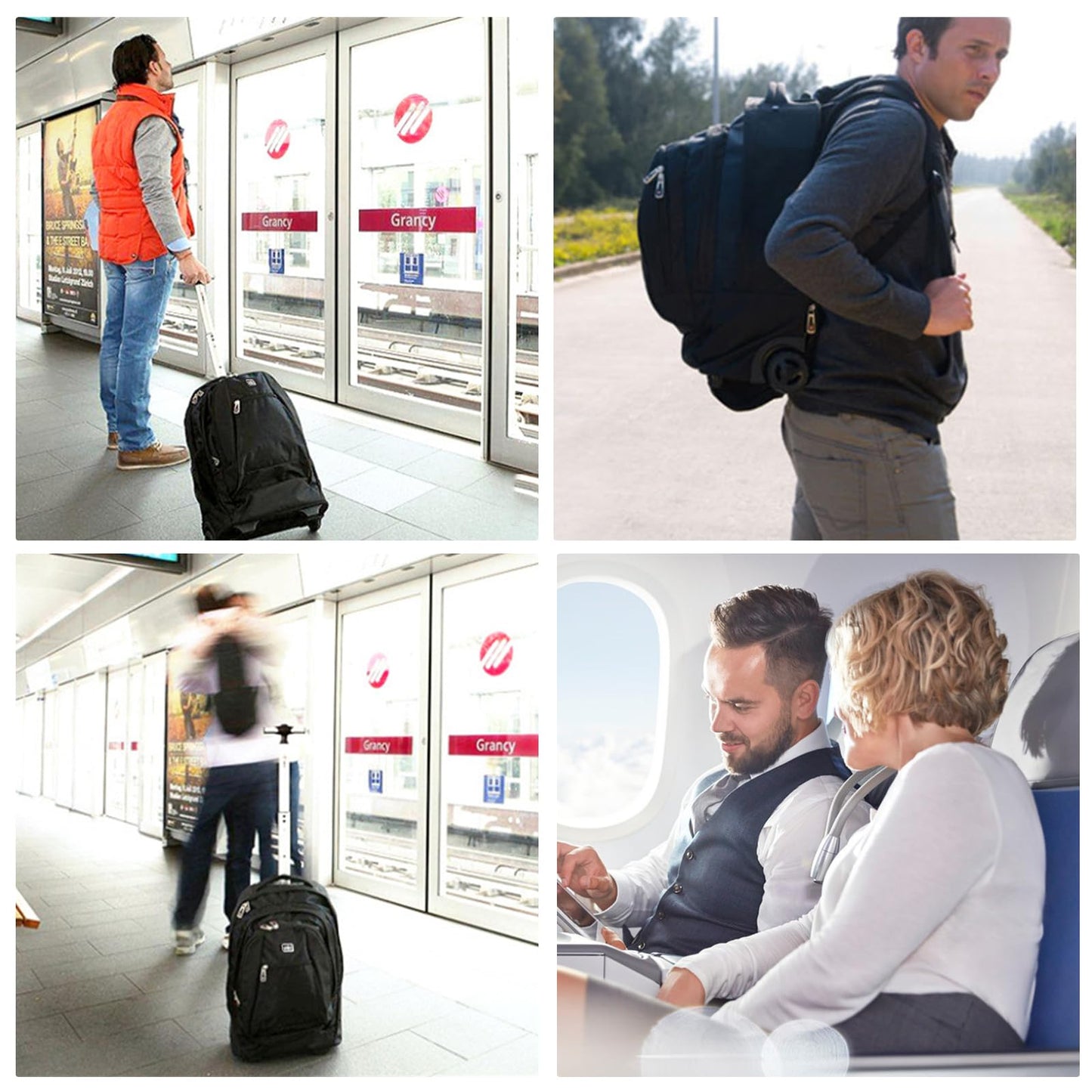 21x14x8" Rolling Backpack for Adults - Travel Backpack With Wheels, Durable Wheeled Carry-On With 17" Laptop Sleeve