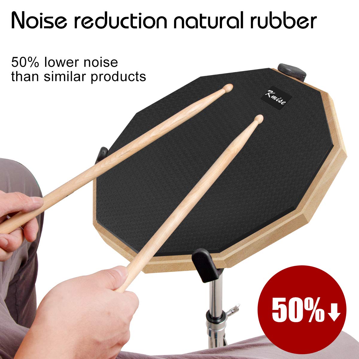 Kmise Drum Practice Pad Kit with Snare Drum Stand and Drumsticks 12 Inch Mute Silent Drum Practice Training Pad Set