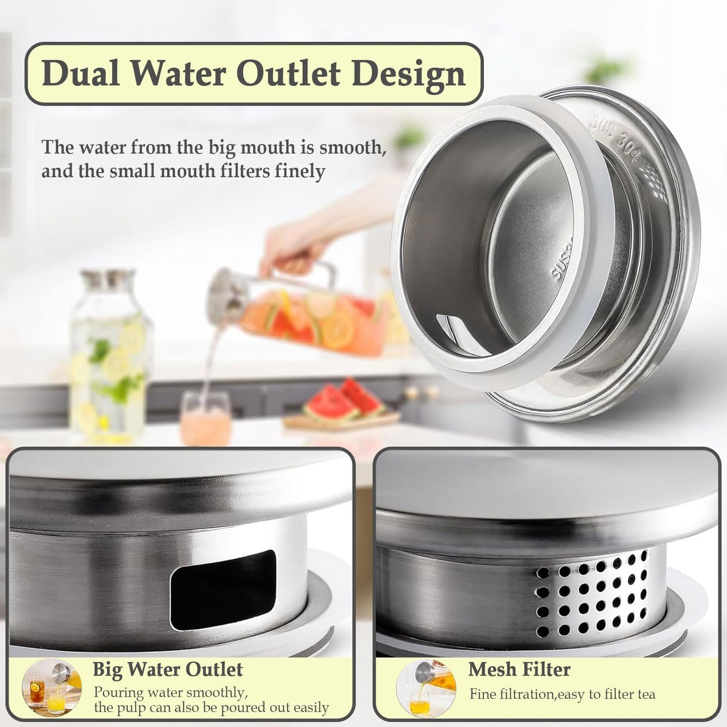 Wexlerey 2 Pack 2 Liter/68 oz Glass Pitcher with Lid and Spout,Wide Mouth Water Pitcher with Handle Heat Resistant,Glass Water Jug Carafe Juice Container for Hot/Cold Drink,Iced Tea,Milk,Coffee