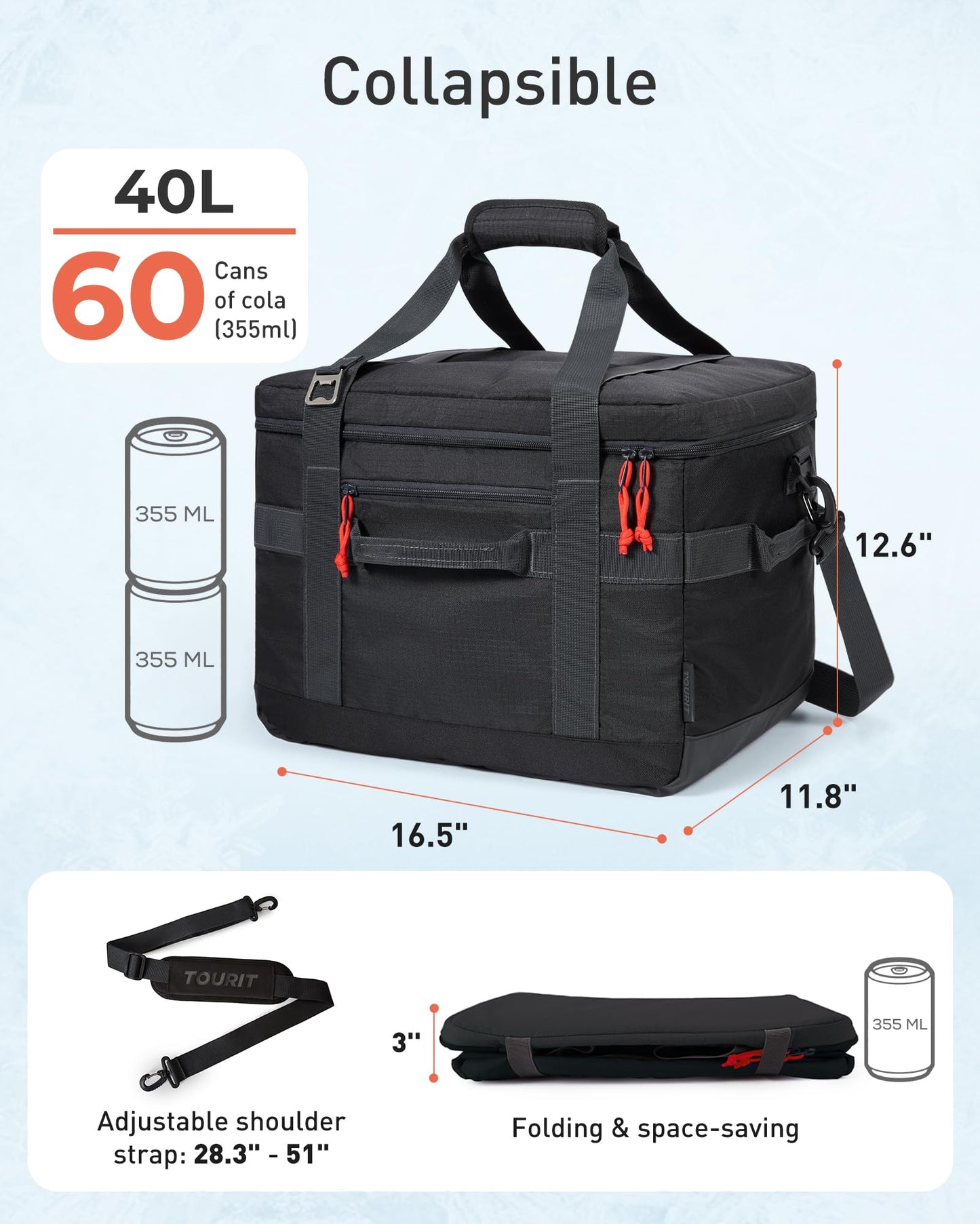 TOURIT Cooler Bag 60-Can Insulated Soft Cooler Large Collapsible Cooler Bag 40L Lunch Coolers for Picnic, Beach, Work, Trip