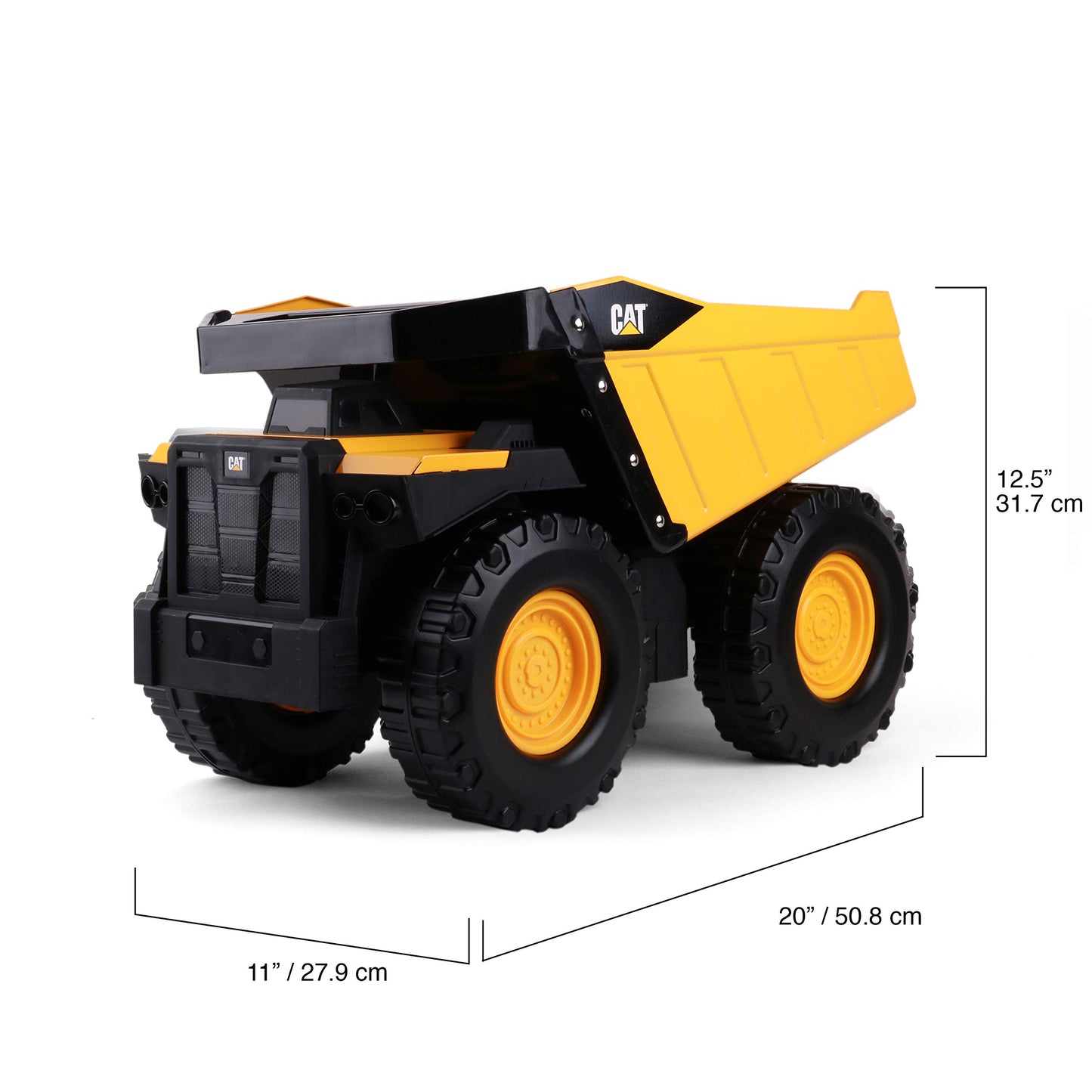 Cat Construction Toys, Cat Mighty Steel Dump Truck 20” - Real Steel Body, Working Dump Bed, Oversize All-Terrain Wheels, Heavy-Duty Construction Vehicle for Indoor & Outdoor Play, Kids Ages 3 +