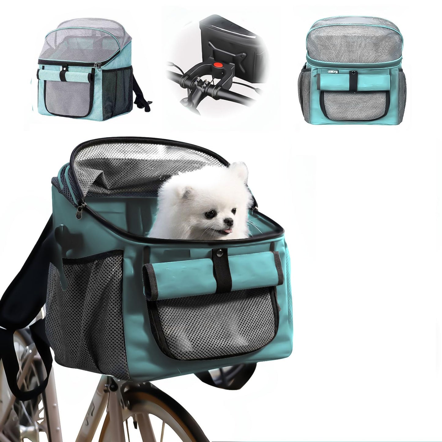 Pet Bicycle Basket, Front Mount Carrier for Small Dogs and Cats, Grey, 37x27x40 cm, 5 kg Capacity (Blue)