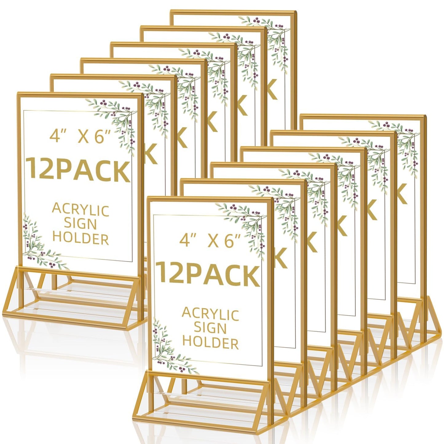 PPH-Sisy Gold Frames 4x6 Acrylic Sign Holder Double Sided Picture Frames for Wedding Table Number Menu Flyer Display for Office Home Party- Pack of 12