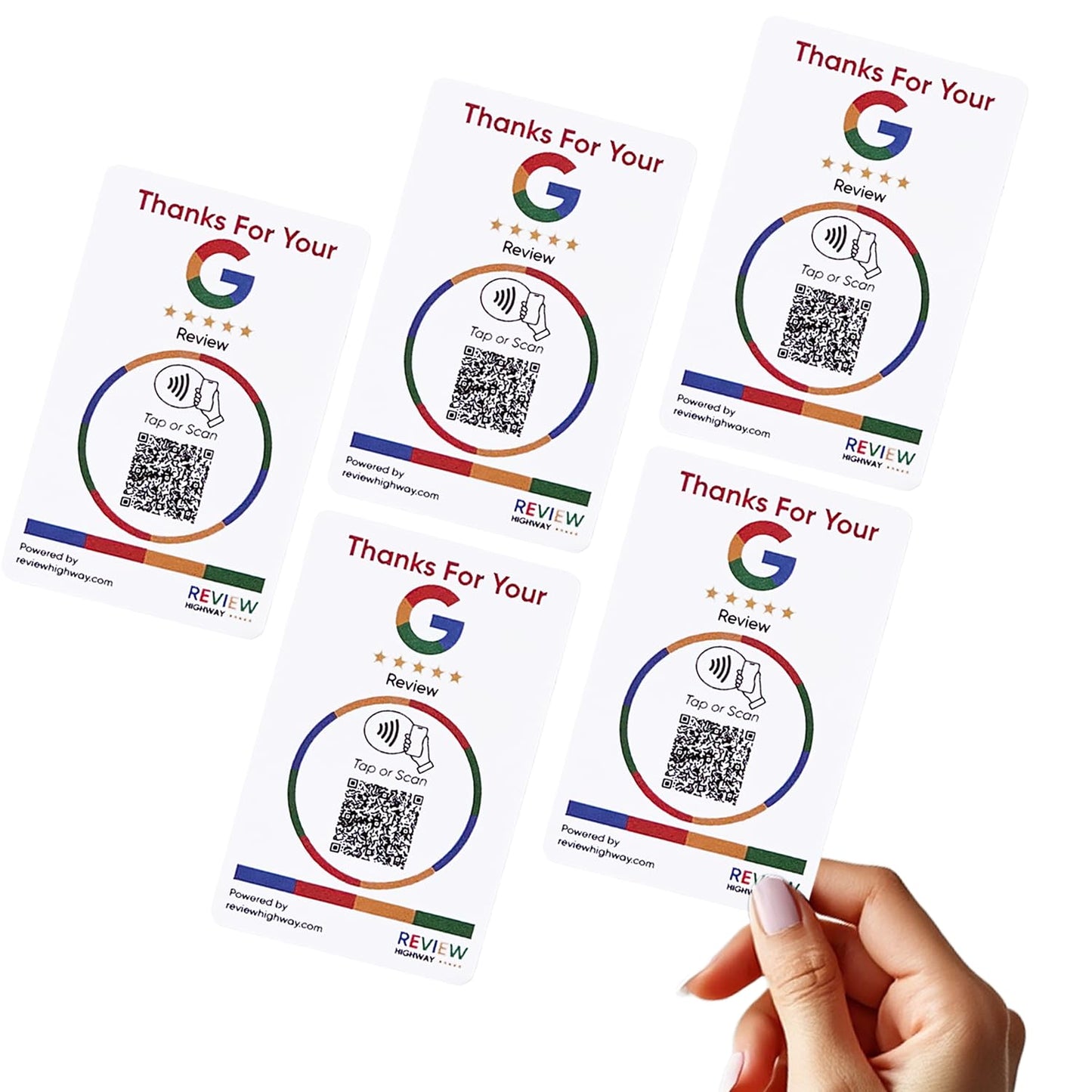 NFC Tap Card (5-Pack) by Review Highway – Canada Made - Compatible with Google Reviews - NFC Tap & QR Scan for Instant Reviews - iPhone/Android Compatible – Reusable & Lightning Fast