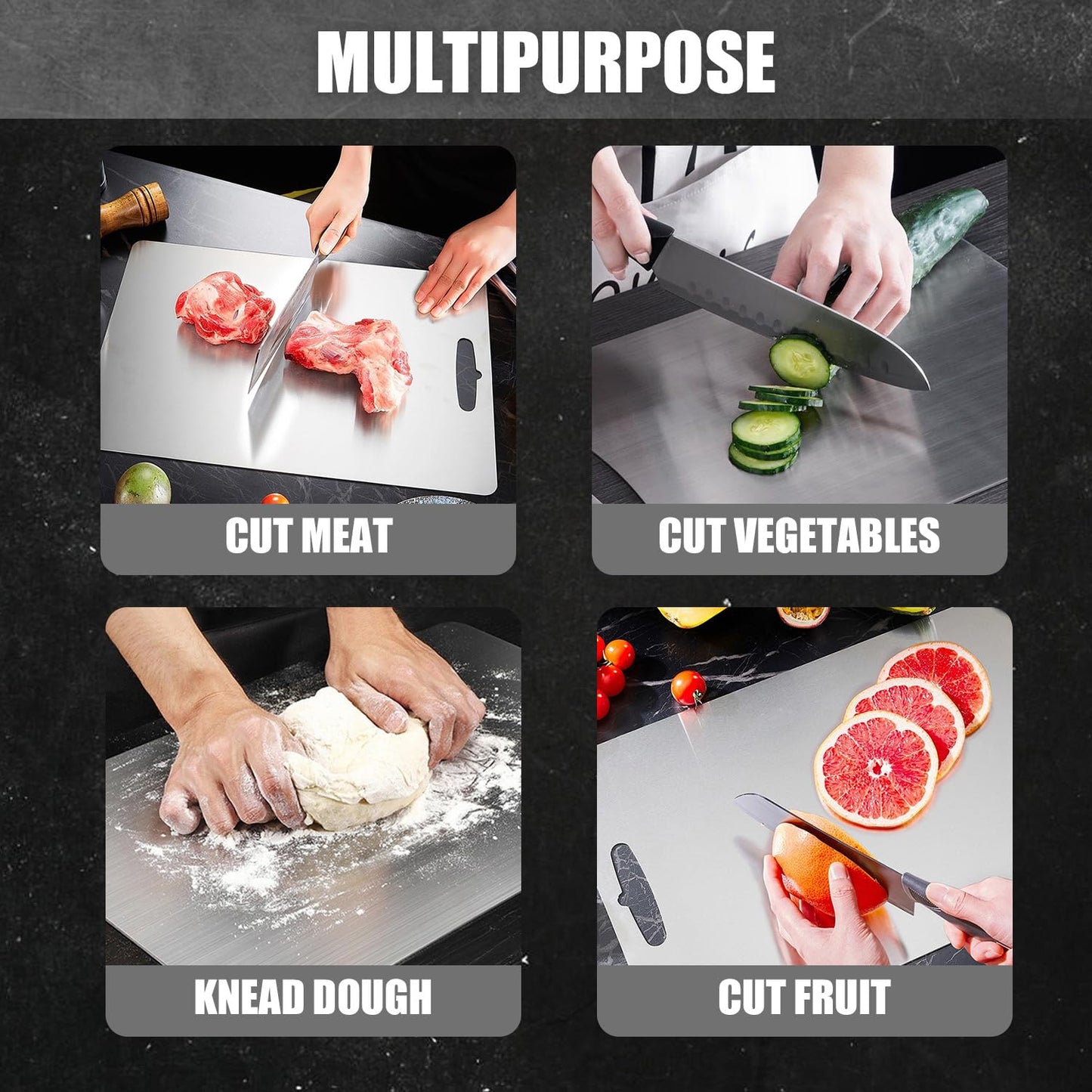 Katori Titanium Cutting Board - Upgraded 100% Pure Titanium Cutting Boards for Kitchen Non Toxic, Double Sided Food Grade Hygiene Non Moldy Dishwasher Safe Meat Fruit Metal Board (3PC S+L+XL)