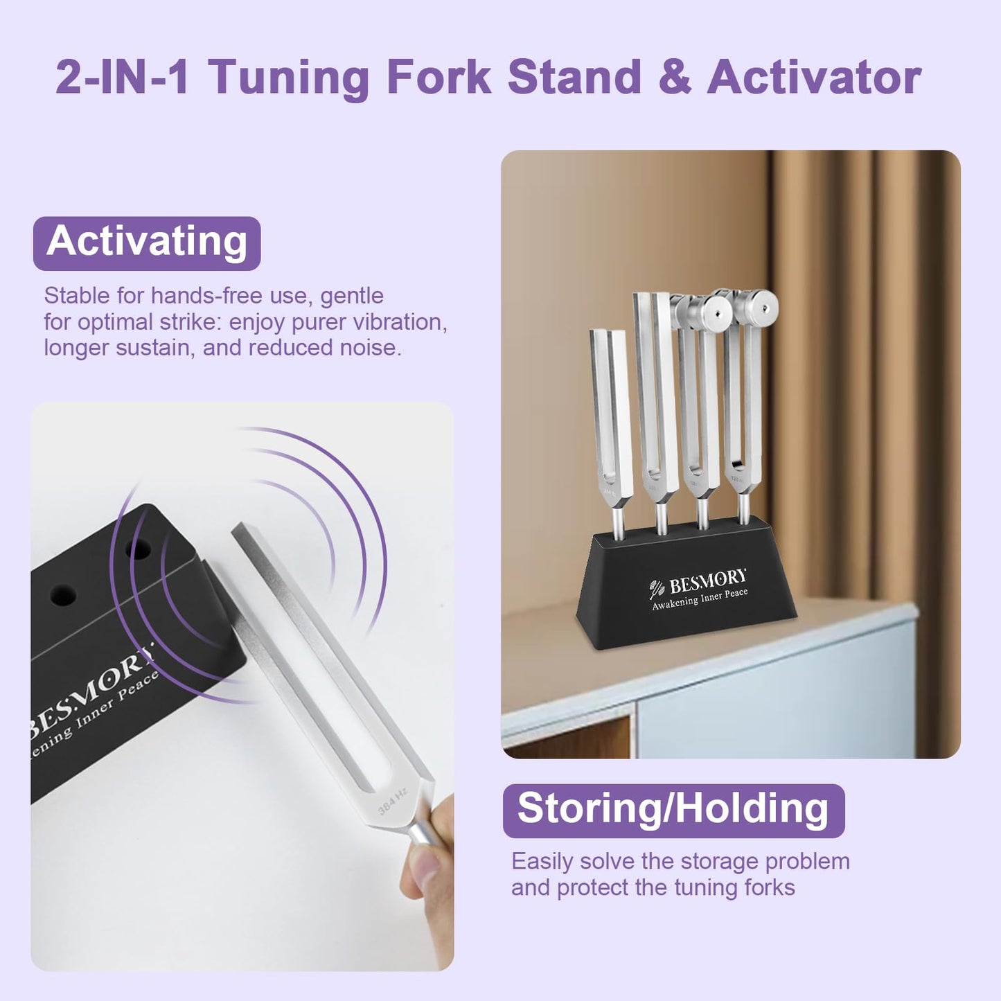 Tuning Forks for Healing(128Hz,136Hz,256Hz,384Hz),Sound Healing Instruments with Mallet and Stand Activator,Tuning Forks for Meditation,Yoga,Chakra Balancing&Deep Relaxation