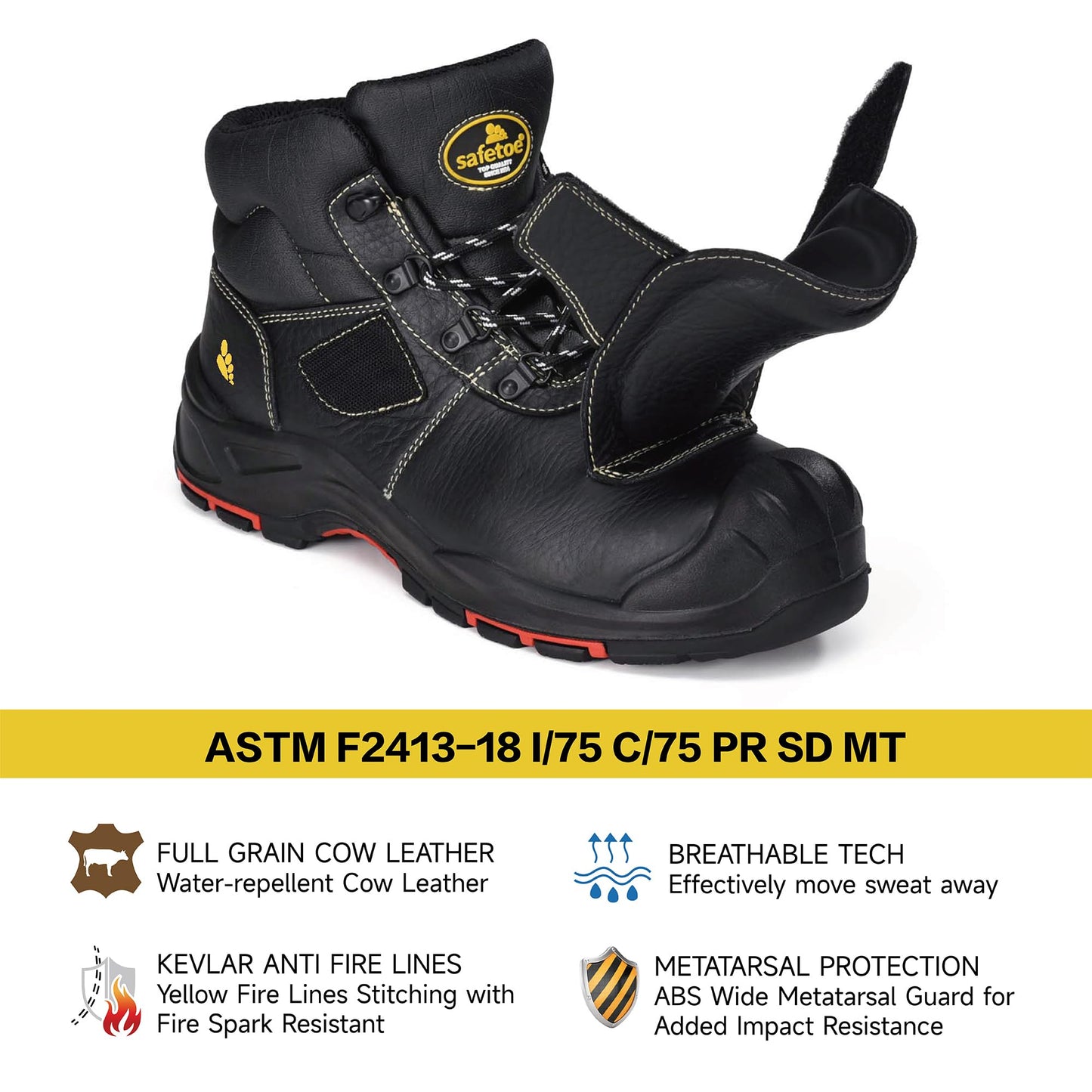SAFETOE Welding Boots for Men Composite Toe Safety Boots with Metatarsal Protection Fire Resistant Welding Boot 300℃ Heat Resistant Welder Working Boots