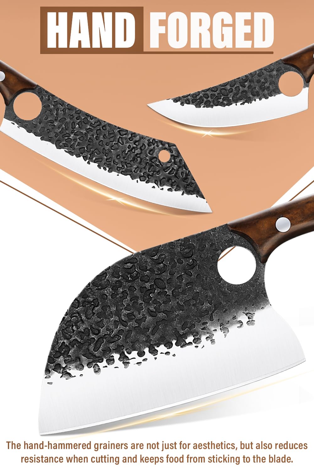 Purple Dragon 6 PCS Chef Knife Set,High Carbon Steel Cleaver,Hand Forged Meat Boning Knife,Carving Butcher Knife with Accessories for Kitchen, BBQ Camping Knives Set with Roll Bag Ideal Christmas Gift
