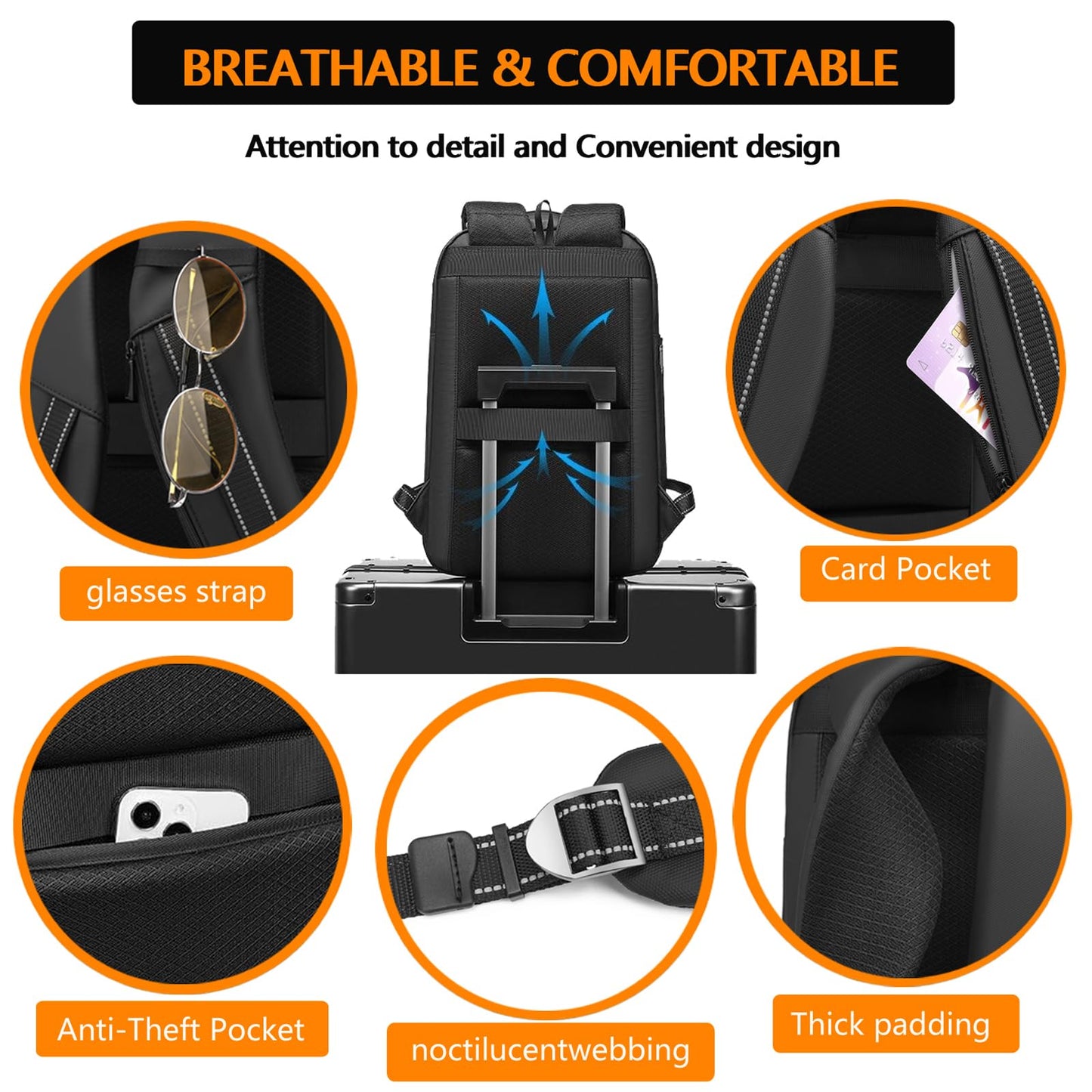 15.6-Inch Laptop Backpack, Expandable Slim Design, Waterproof, USB and Type-C Charging Ports, Professional Computer Bag (black)