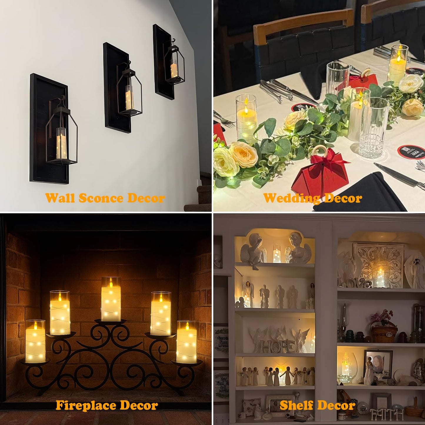 Lezonic 6 Pcs Ivory Flameless Candles with Remote, Acrylic Battery Operated Candles Flickering,LED Ambiance Lighting Timer, Wedding Decorations, 3 x 456688 inches