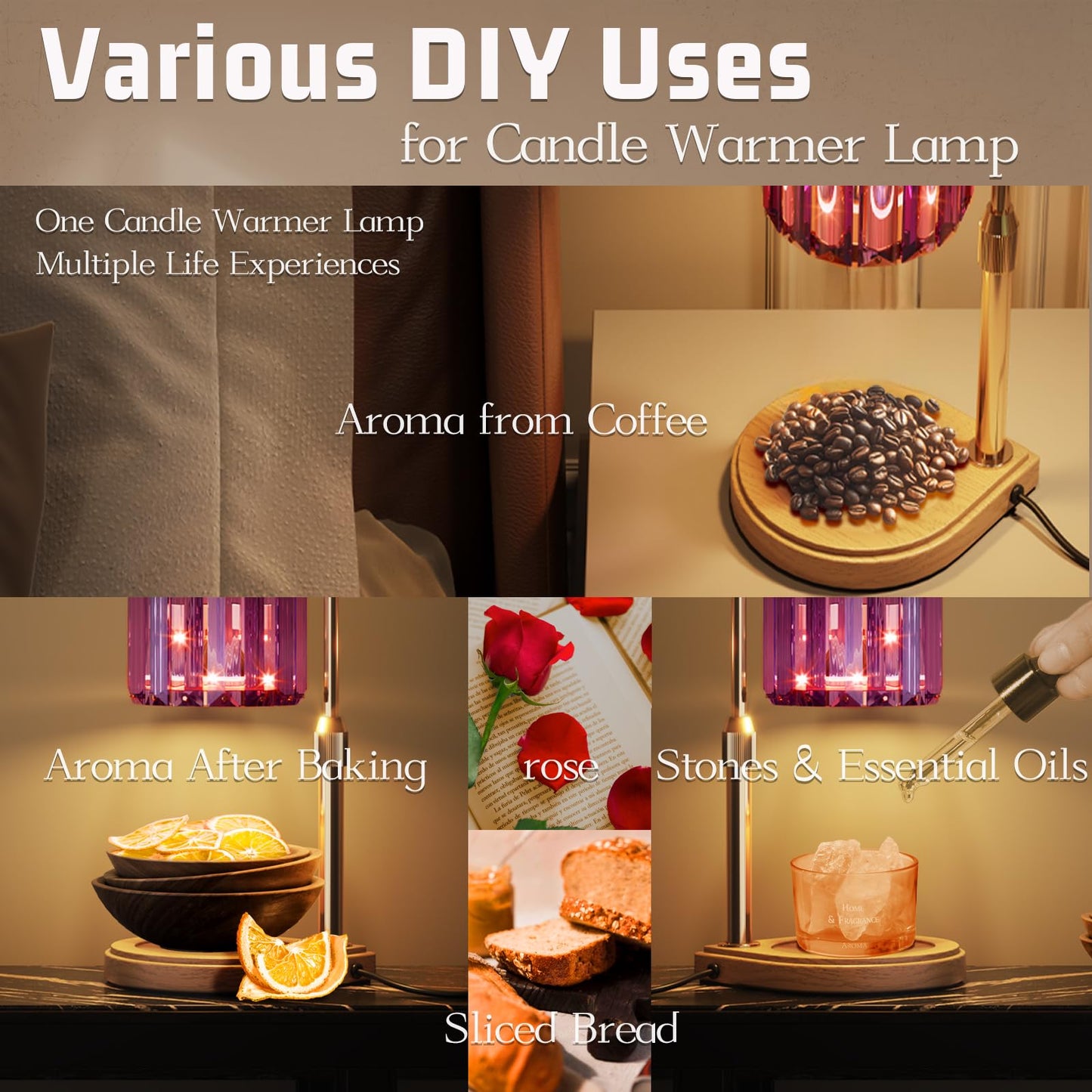 Candle Warmer Lamp with Timer and Dimmer Purple, Adjustable Height Glass Candle Lamp, Electric Candle Lamp Warmer for Home Decor,Gift for Women,2-Bulb Candle Warming Lamp for Jar Candles (Purple)