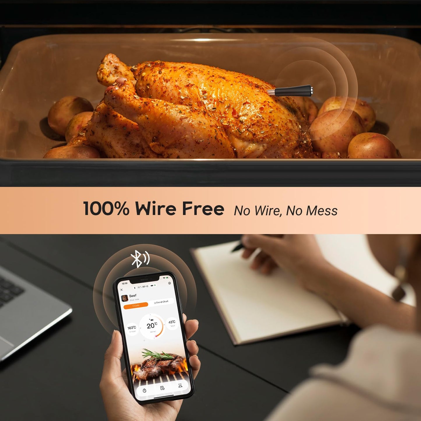 INKBIRD Wireless Meat Thermometer,300ft Bluetooth Thermometer with IP67 Waterproof Meat Probe,Smart App Control for Cooking, Oven, Grill, BBQ, Smoker, Rotisserie Rechargeable