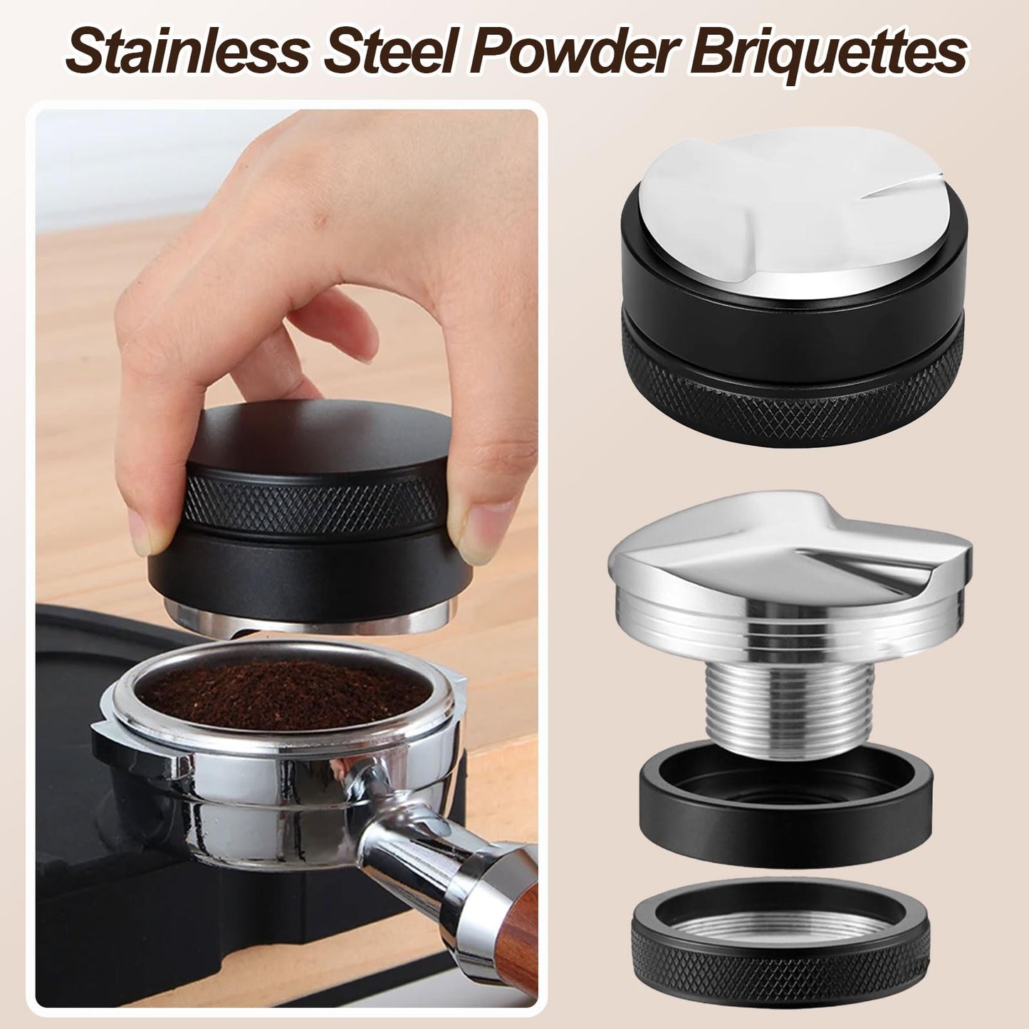Espresso Accessories 7-Pcs Set, 54mm Espresso Tamper,wdt Tool,(Coffee Tamper with Wooden Espresso Tamper Base, Portafilter, Stirrer, Measuring Funnel, Brush, Ice Cube Strainer)