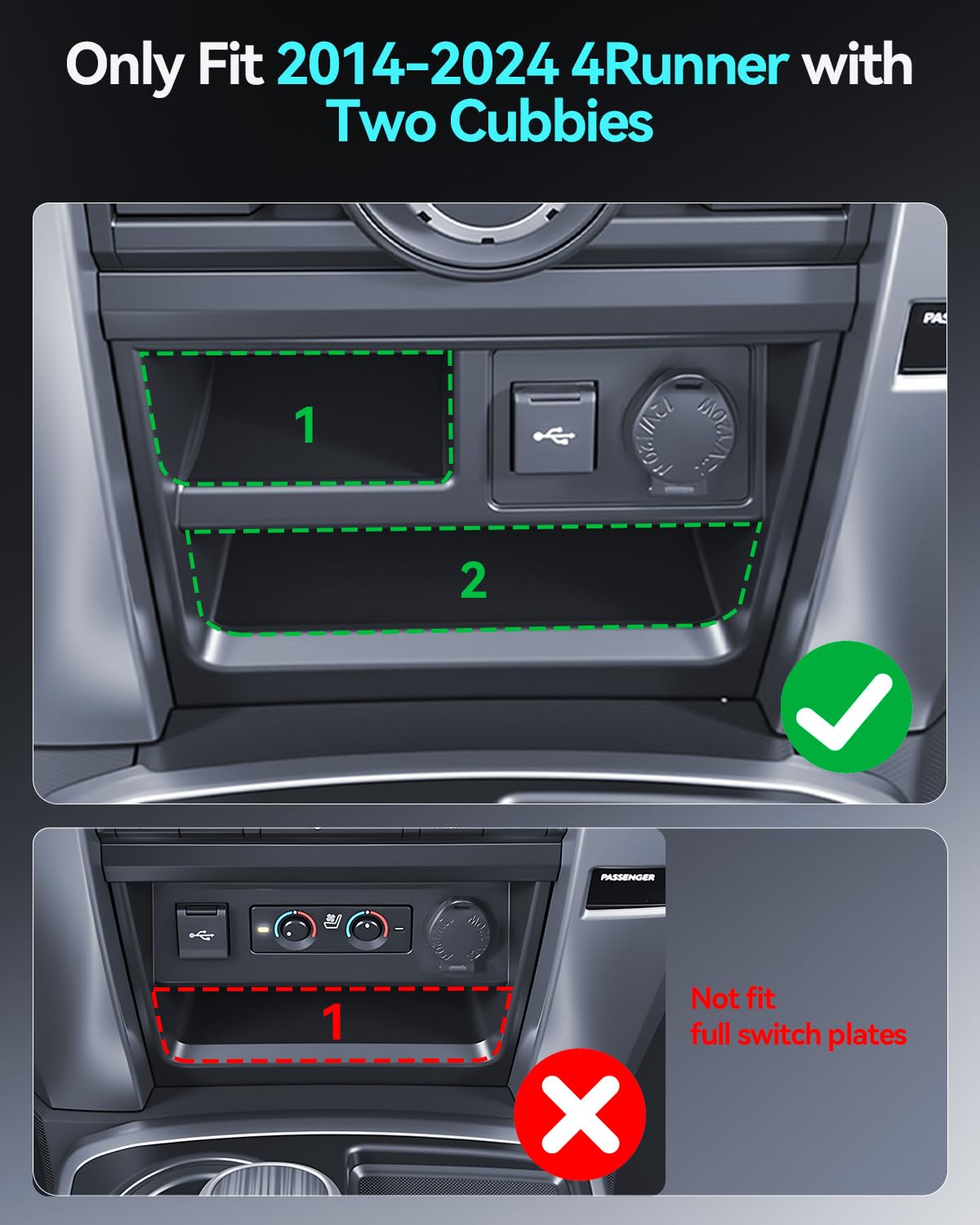 for Toyota 4Runner 2014-2024 Console Drawer Storage Magnetic Design Slides Smoothly - [Thickened ABS Material][Easy to Install& 100% Stable] - Cubby Storage Box with Silent Flocking Felt