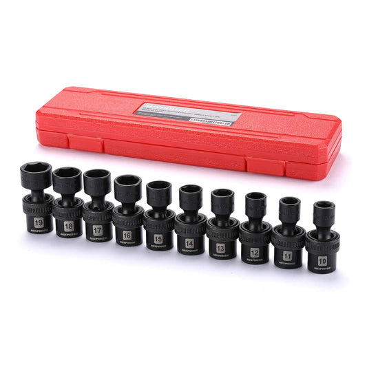MIXPOWER 10-Piece 3/8" Drive Shallow Universal Impact Socket Set, Metric,10-19mm, Swivel Socket with Flexible Wobble, CR-MO