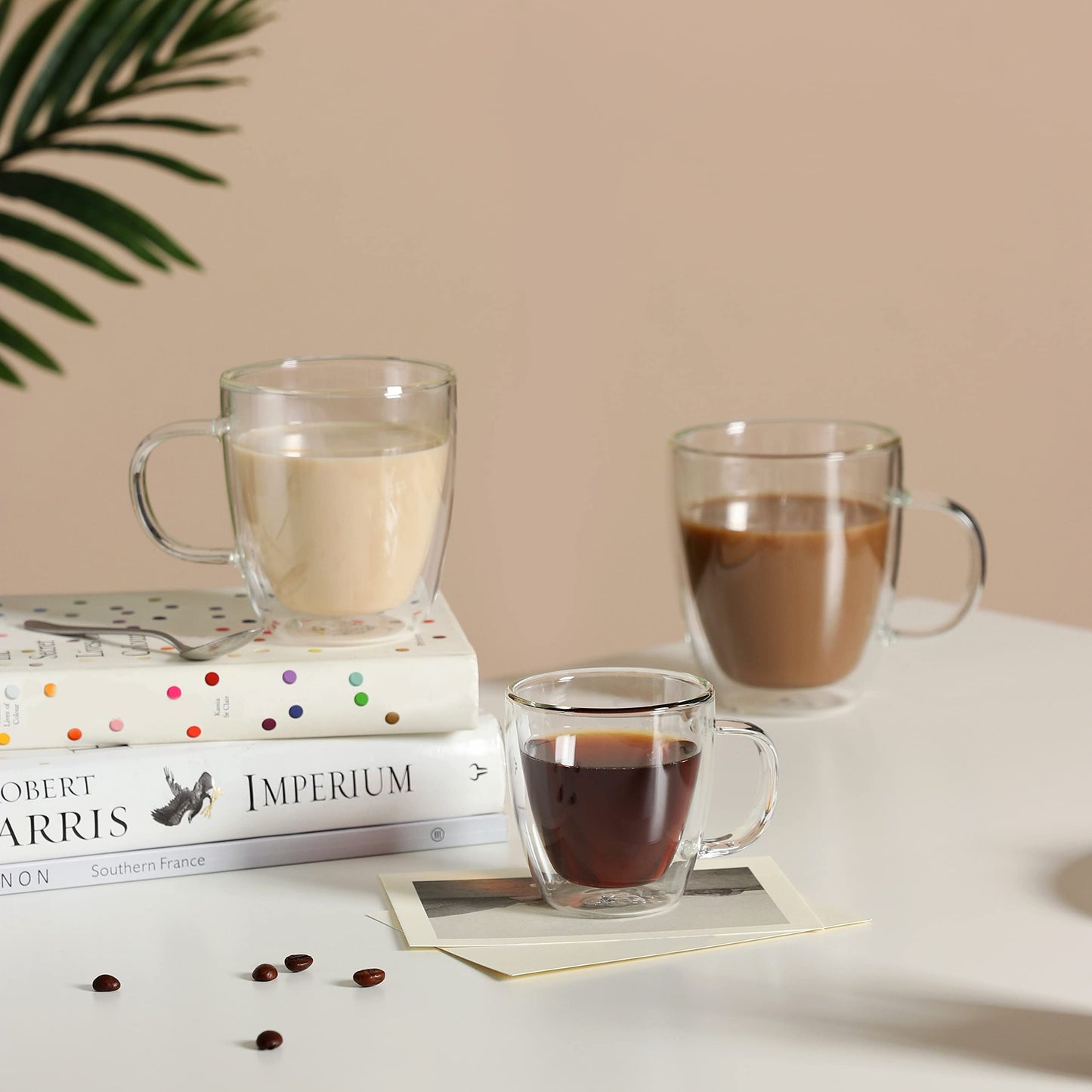 CNGLASS Double Wall Glass Coffee Mugs 12 oz,Insulated Glass Coffee Cups with Handle,Clear Coffee,Cappuccino Cups,Tea Cups,Latte Cups,Beverage Heat Resistant,Set of 2