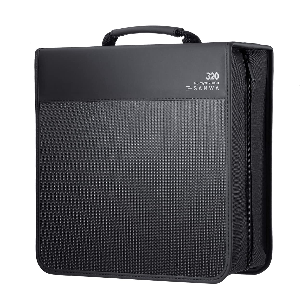 SANWA 320 Capacity CD Case, Blu Ray Case Holder, Movie Music Media Disc Wallet, Hardshell DVD VCD Binder Storage Box, Portable Zipper, EVA Protective Sleeve with Handle, for Car, Home, Office, Black