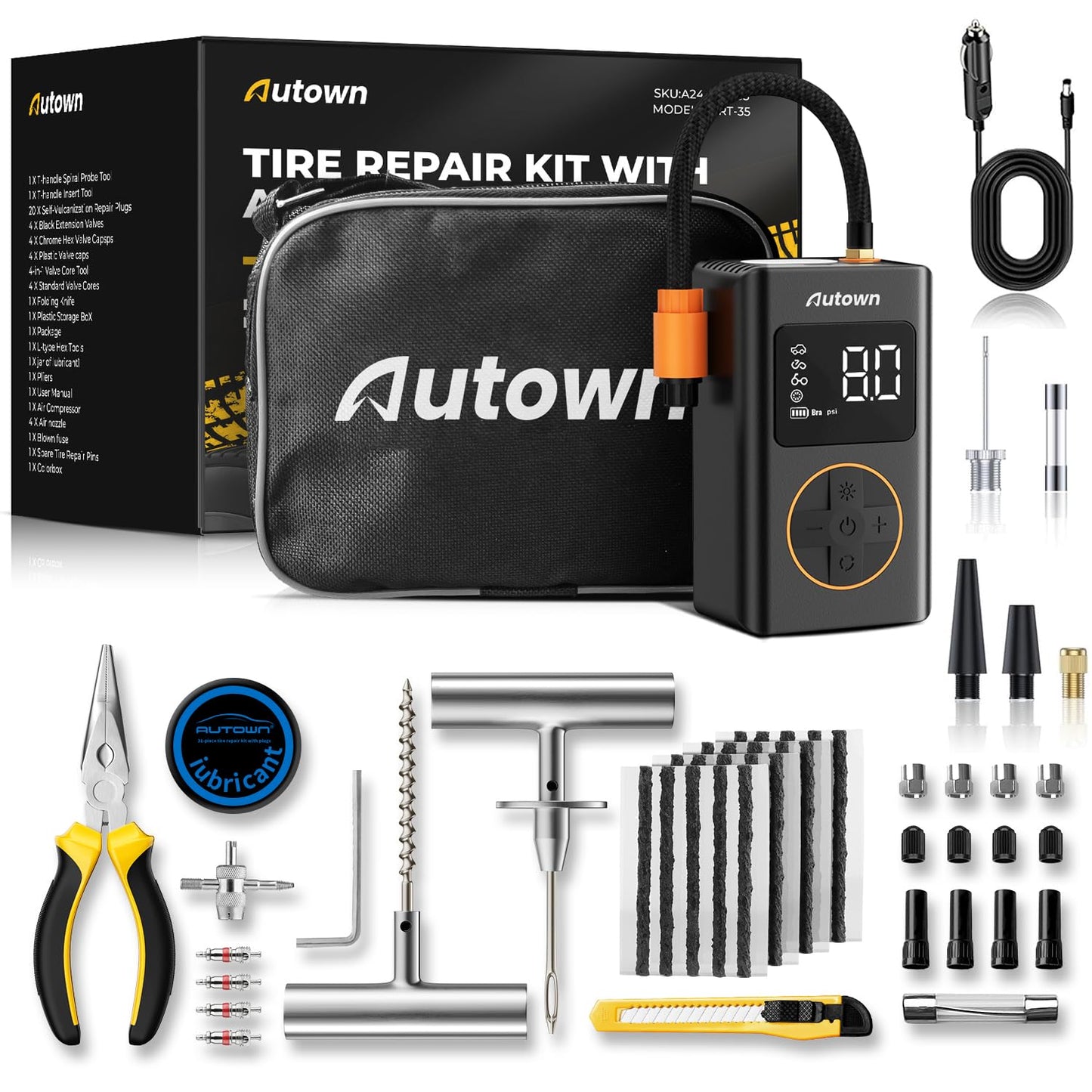 AUTOWN Flat Tire Repair Kit with Plugs for Car, Motorcycle, ATV, Jeep, Truck, Tractor Flat Tire Puncture Repair (54PCS)