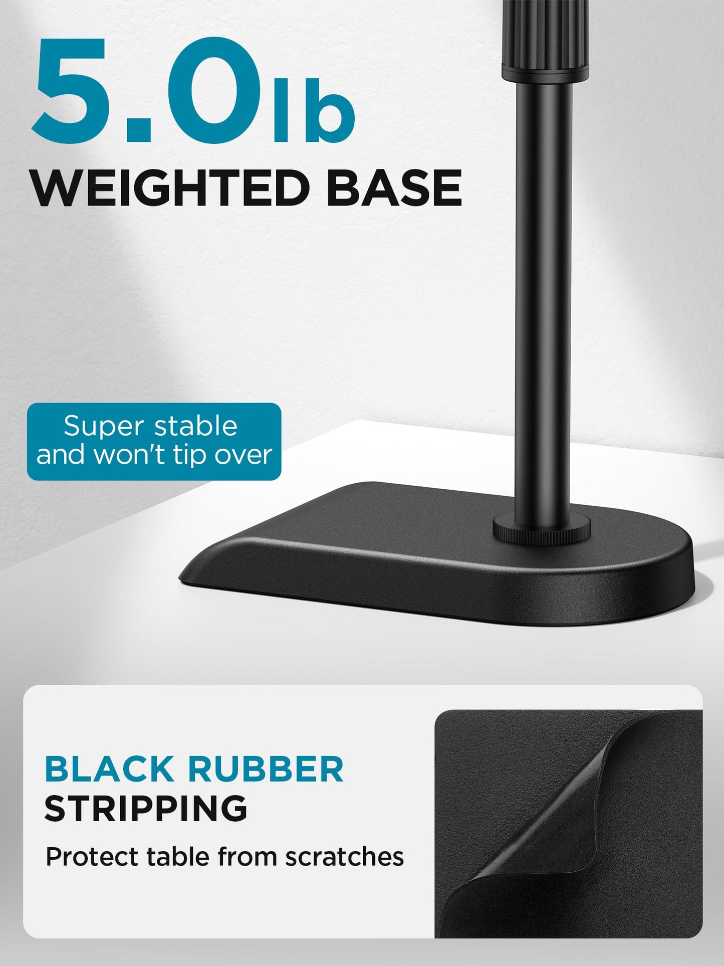 InnoGear Adjustable Desk Microphone Stand, Weighted Base with Soft Grip Twist Clutch, Boom Arm, 3/8" and 5/8" Threaded Mounts for Blue Yeti and Blue Snowball, Kick Drums, Guitar Amps