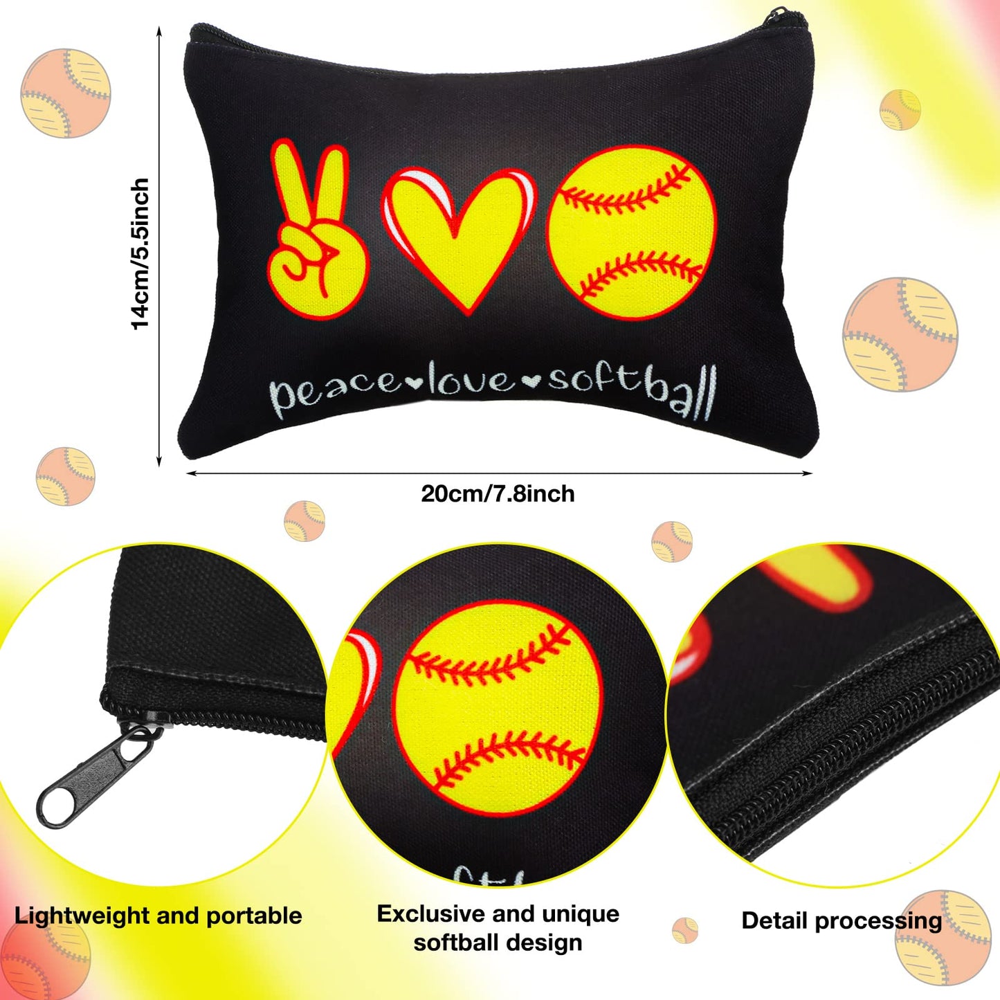 Kajaia 24 Pcs Softball Party Favors Softball Cosmetic Bag Sport Hair Scrunchies Bracelet Travel Pouch Canvas Makeup Bags Hair Ties Bands for Women Girls Team Gifts(Elegant)