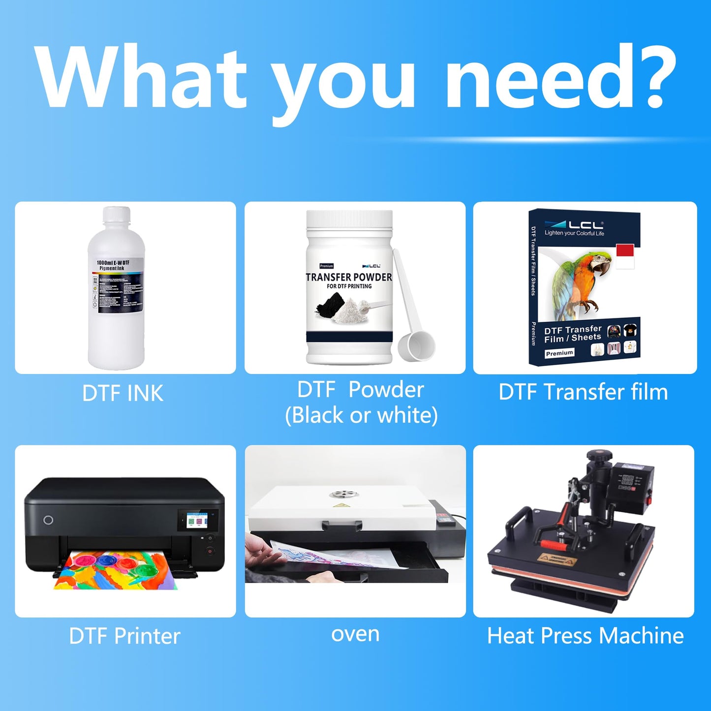 LCL Premium DTF White Ink 1000ML-DTF Transfer-Ink for PET Film, Refill for ET-8550 XP-15000 L1800 L805 R1390 R2400, Heat Transfer Printing Direct to Film (1000ml x 1, White)