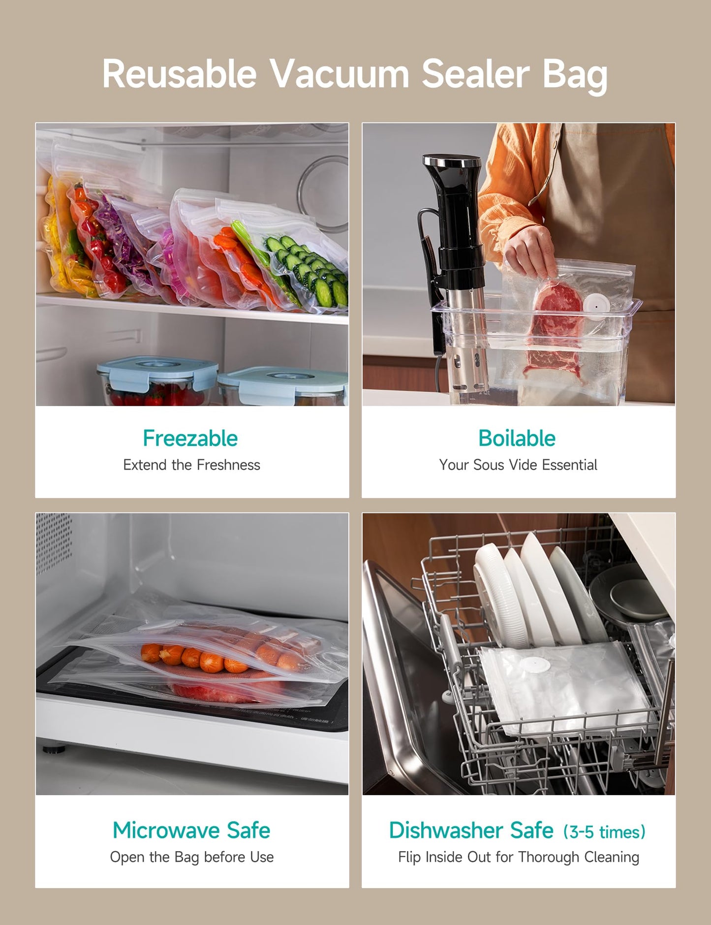HiCOZY Vacuum Sealer Sync for Food with Visible Water Tank, Powerful Compact Handheld Vacuum Sealer Machine with LED Battery Display, 30 BPA-Free and Reusable Bags