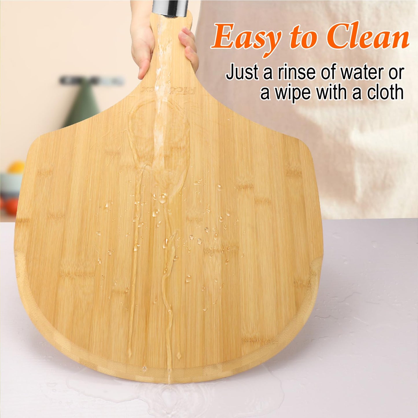RICOJYCX 2 Pack Natural Bamboo Pizza Peel 16 inch, Wood Pizza Paddle, Cutting Board with Handle for Pizza, Bread, Cheese, Vegetable, Fruits