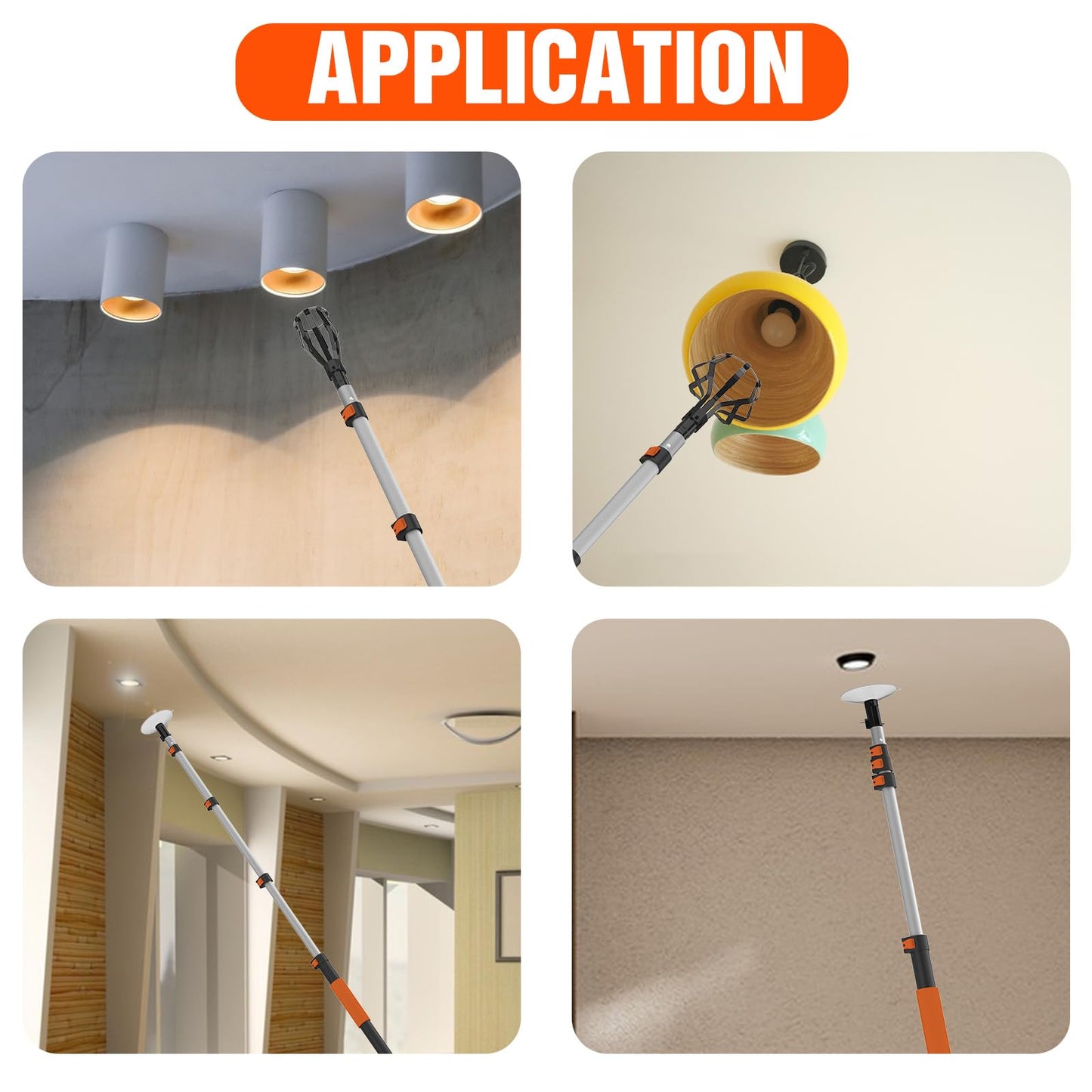 LAANPOLE Light Bulb Changer for High Ceilings 26FT Reach, Light Bulb Changer 5-20FT with Basket and Suction Cup for Recessed Lights High Ceiling