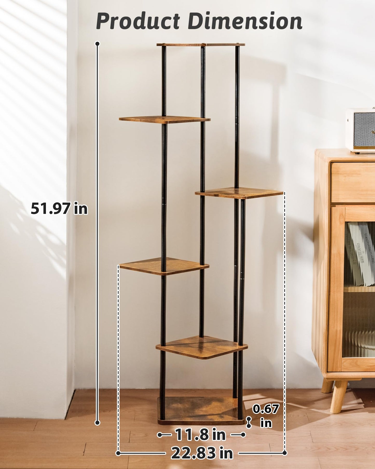 Tall Plant Stand Indoor 6 Tier Metal Plant Shelf for Multiple Plants Corner Plant Stand for Patio Garden Balcony Living Room Bedroom(Brown)