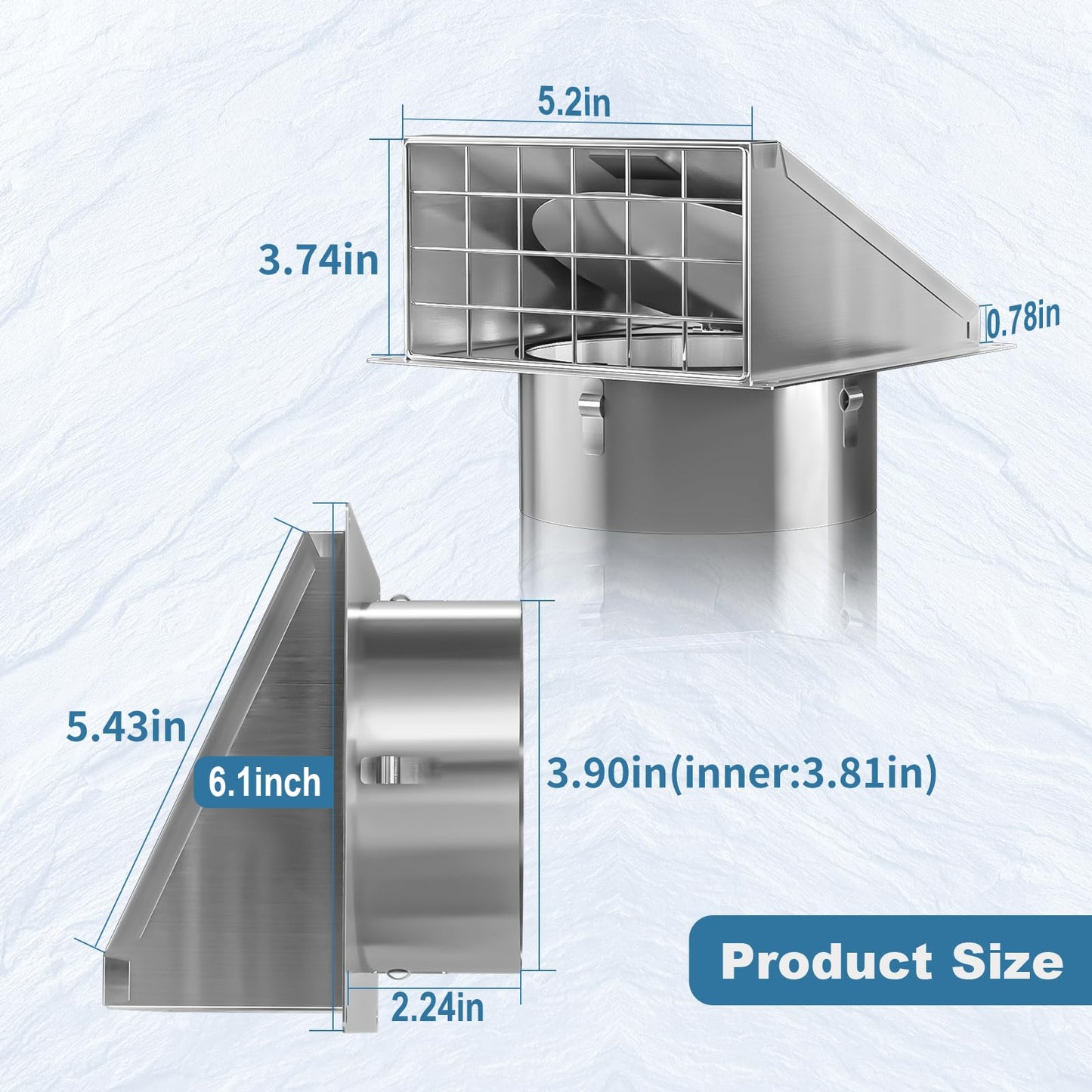 Hon&Guan Dryer Vent Cover Outside 4 Inch with Removable Mesh -304 Stainless Steel Wall Vent Exhaust Vent Cover Rubber Cushioned Non Return Flap