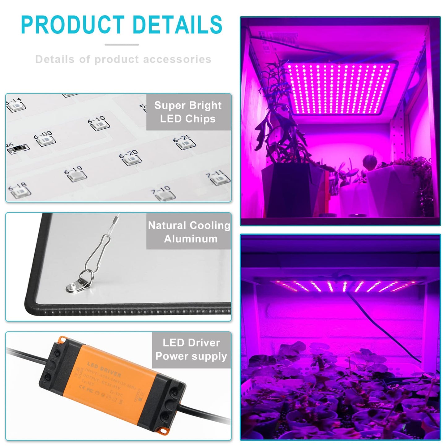 SEAMETAL LED Grow Lights Indoor Plants 300W Full Spectrum Led Growing Lamp Red Blue Hydroponic Plant Light Bulb for Seedling Flowers Greenhouse Garden (2 Packs)