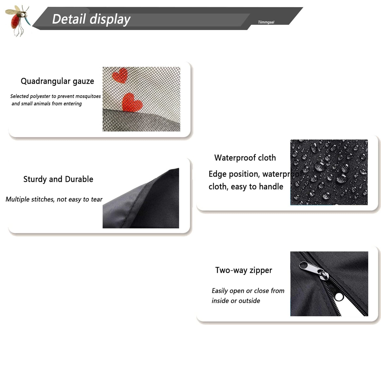 Tiimmgaal 10x10 Mosquito Netting for Patio Camping Gazebo/Pop Up Canopy Tent,Double Door Side Screen Easy Installation Black（Only Mosquito Net No Frame） (Around 10x10FT)