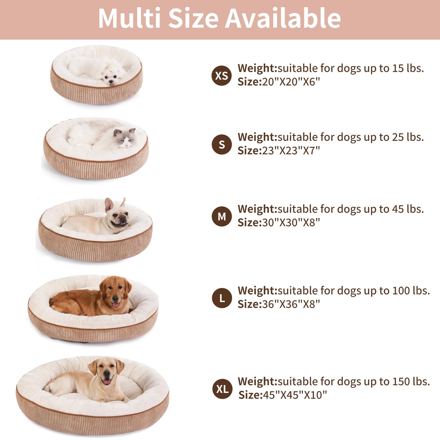 Bedfolks Donut Cat and Dog Bed,20 Inches Calming Round Dog Beds for Small Dogs,Washable Anti Anxiety Cuddler Puppy Bed with Non-Slip Bottom(Brown,XS)