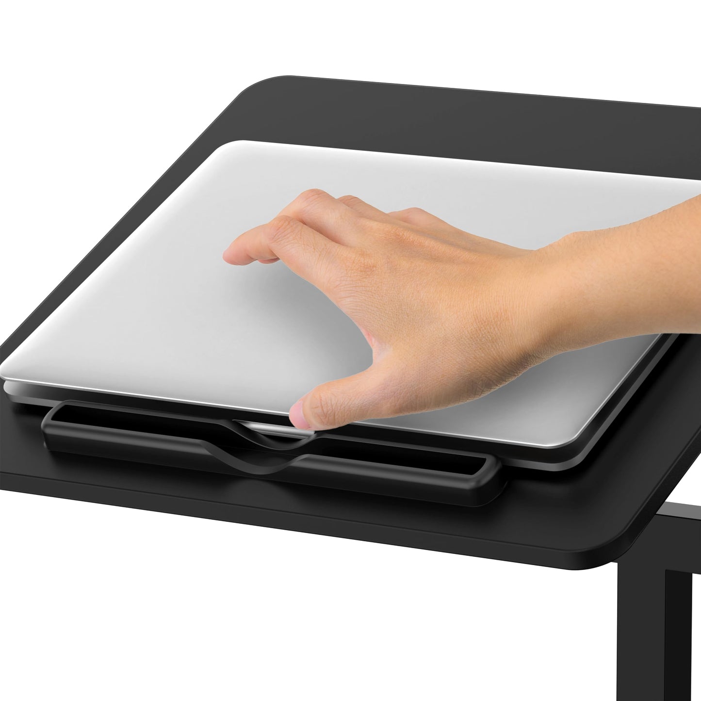 SHW 28.75" to 40.5" Height Adjustable Rolling Laptop Cart with Tilting Desktop and Side Shelf, 73 to 103.9 cm, Black