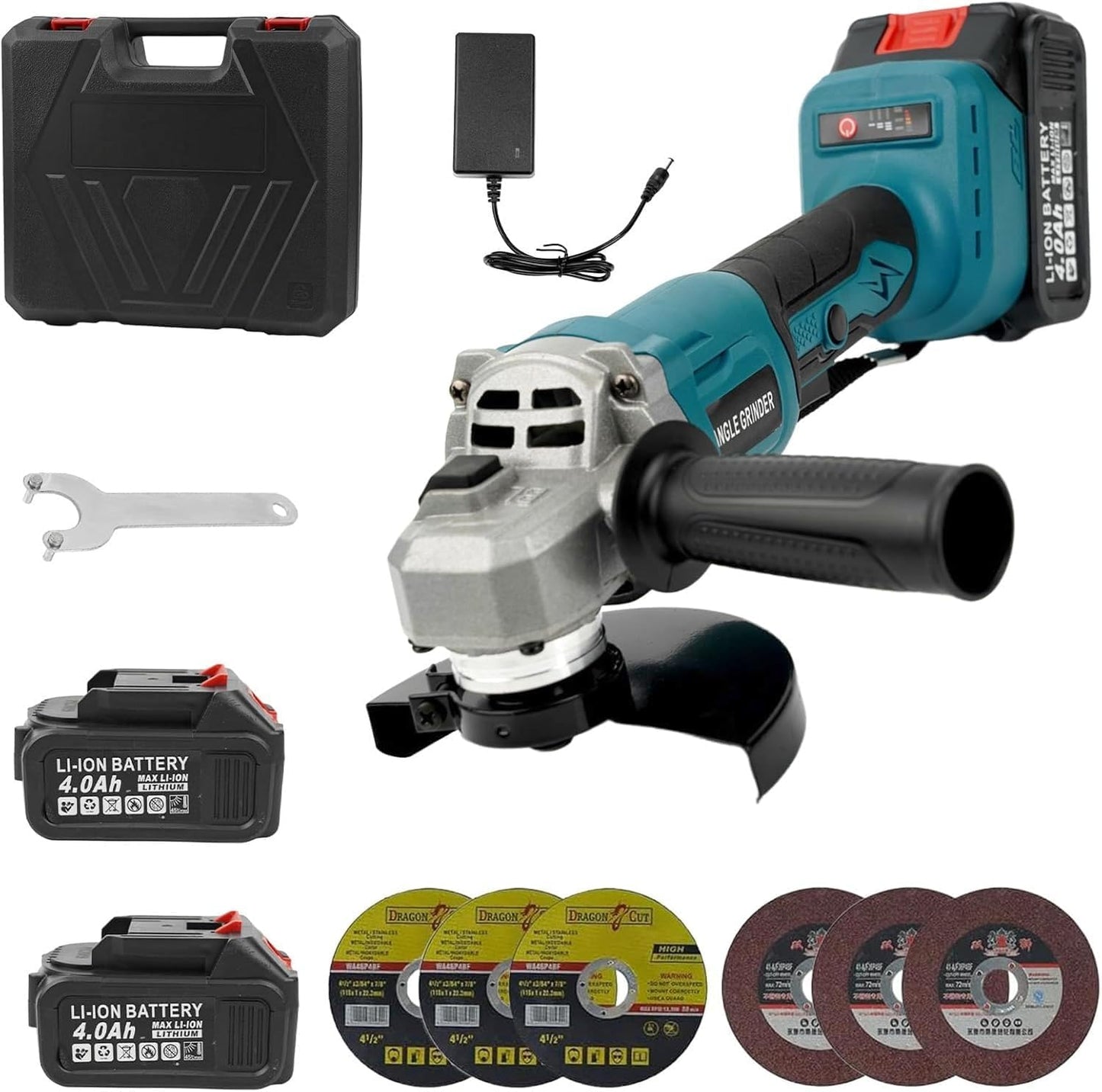 Noliven 21V Cordless Angle Grinder, 7000RPM Brushless Metal Grinder with 2×4.0Ah Batteries, 4-1/2" Grinding Wheel, Cutting Wheel, Brushless Grinder Kit with Carrying Case