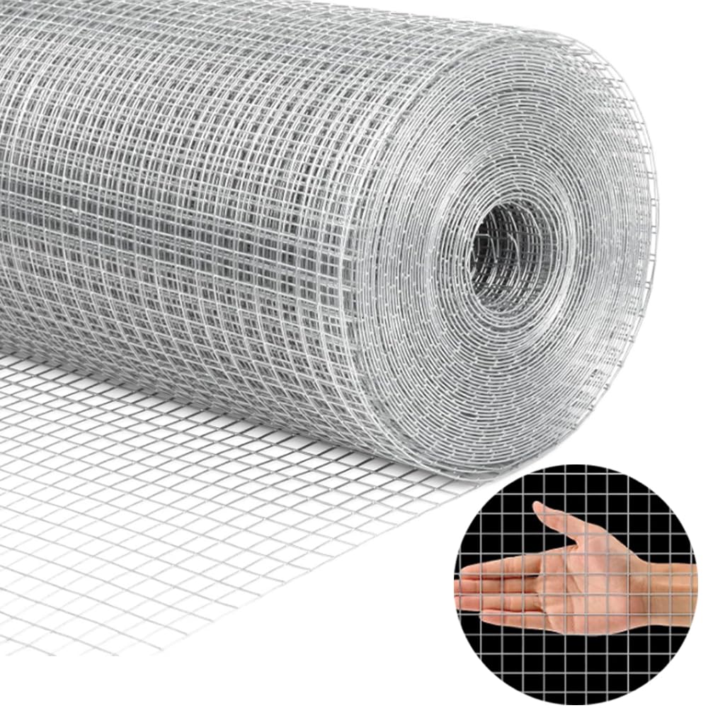 15.7in x 32.8ft Hardware Cloth Wire Fence Roll, Metal Wire Mesh Roll Galvanized Chicken Coop Welded Mesh Fence for Poultry Netting Cage Garden Protection Plants Supports Tree Guards