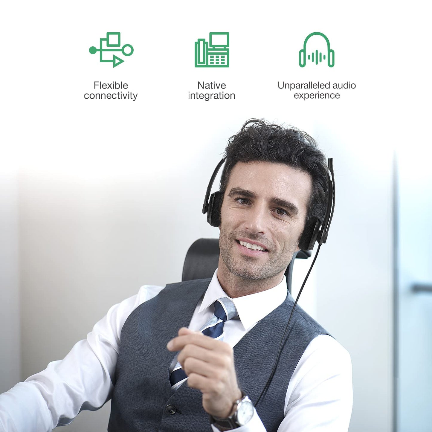 Yealink Phone Headsets for Office Phones YHS34 Lite QD to RJ9 Wired Headset Compatible with Poly Avaya Snom Grandstream Phones Desk Landline Headset with Microphone -Dual/111g/2.1m Cable