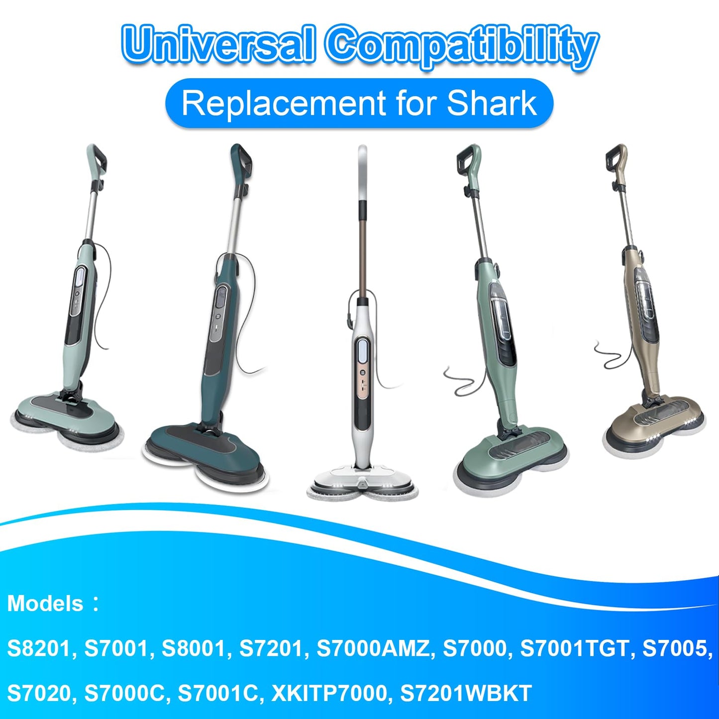 6-Piece Washable Steam Mop Pad Replacement Set Compatible with Shark Models S8002BRN, S8201, S8001, S7201, S7000 | Combines Steam Cleaning and Scrubbing with Anti-Slip Grip Pads