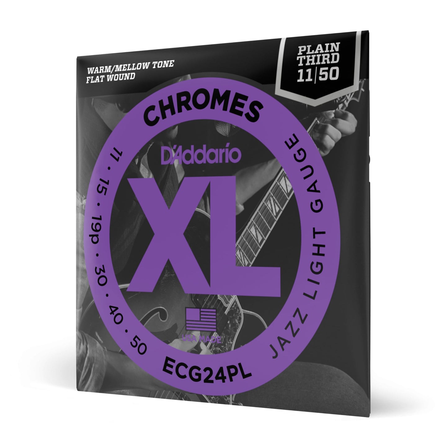 D'Addario Guitar Strings - XL Chromes Electric Guitar Strings - Flat Wound - Polished for Ultra-Smooth Feel and Warm, Mellow Tone - ECG23-PL - Extra Light, Plain Third, 10-48, 1-Pack