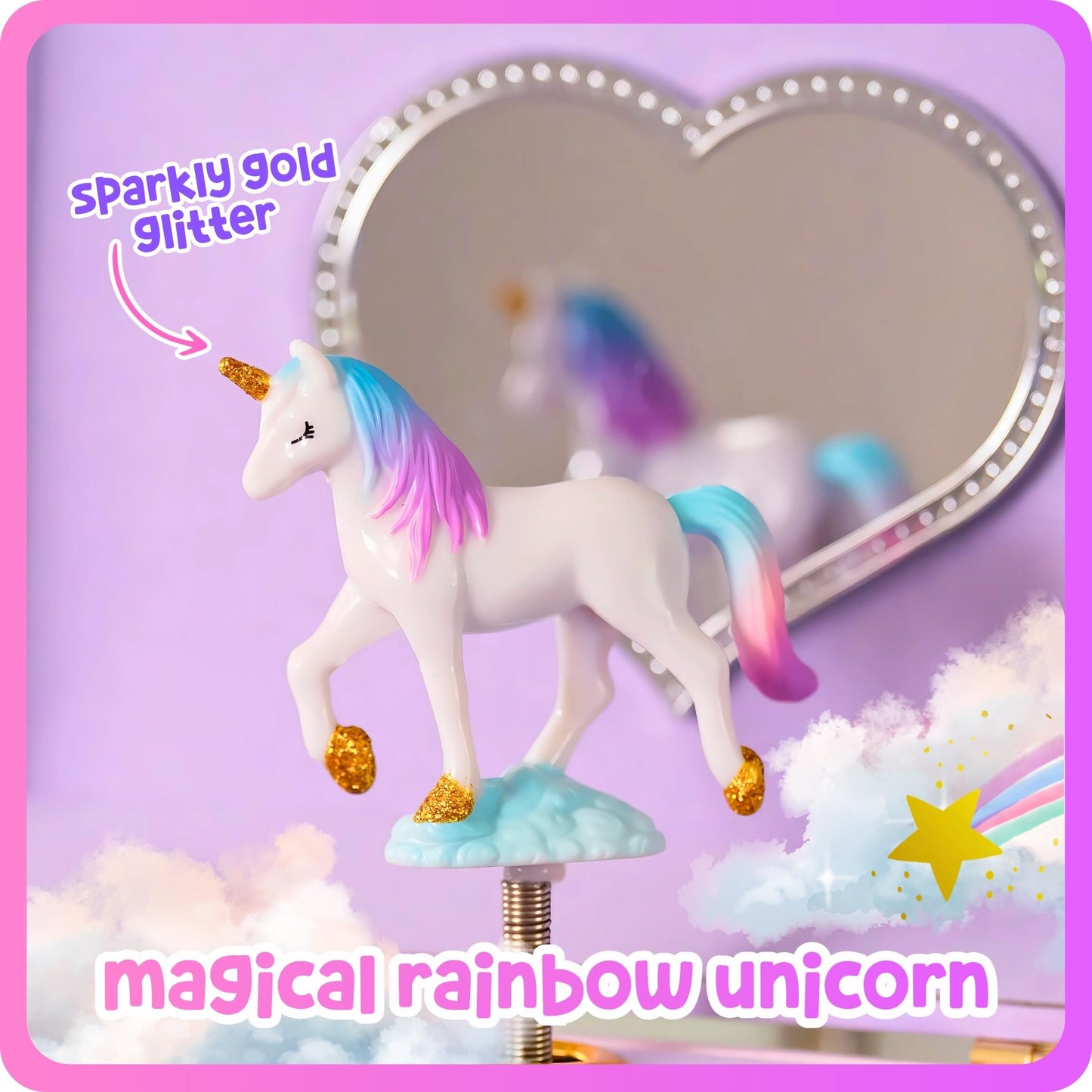 Musical Unicorn Jewelry Box for Girls - Kids Music Box, Unicorn Birthday Gifts for Little Girls, Jewelry Boxes, 6.8 x 5.3 x 6 in - Ages 3-10