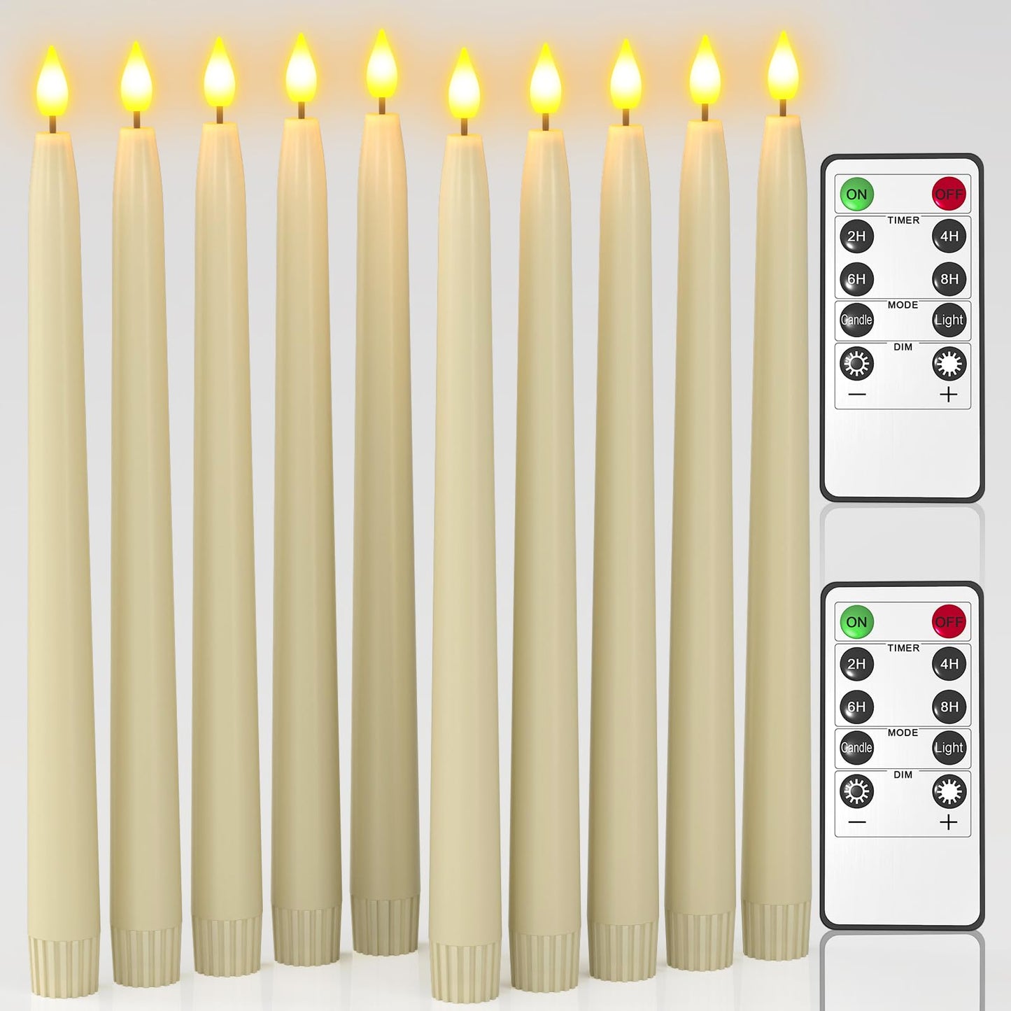PChero 11" Flameless Taper Candles with Remote Timer, 10 Pack Battery Operated Flickering LED Taper Candlesticks Ivory Faux Wax Window Candles for Thanksgiving Christmas Holiday Wedding Decor