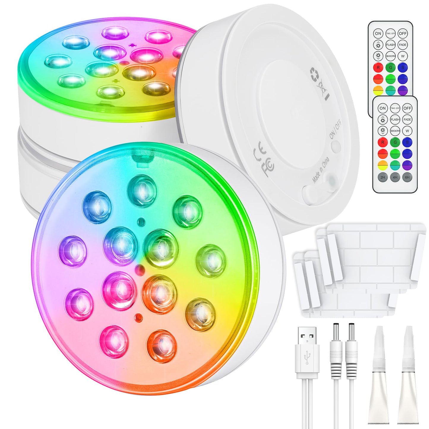 Pool Lights Rechargeable Underwater Above Ground - Submersible LED Lights Waterproof IP68 with Remote/Timer, Hot Tub Pond Lights with 16 Color RGB for Pond, Backyard, Party, Vase (4 Pack)