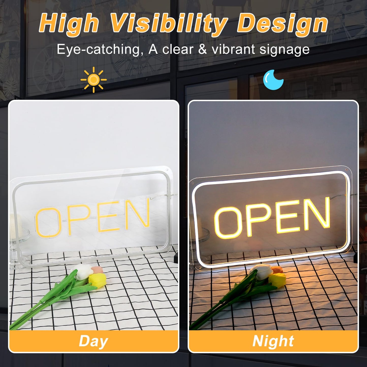 Neon Open Sign 16"x 9", Dimmable LED Open Signs for Business, Ultra Bright USB Powered Open Sign with On/Off Switch, Adjustable Brightness, for Window Stores Restaurants Offices Wall Bar Cafe