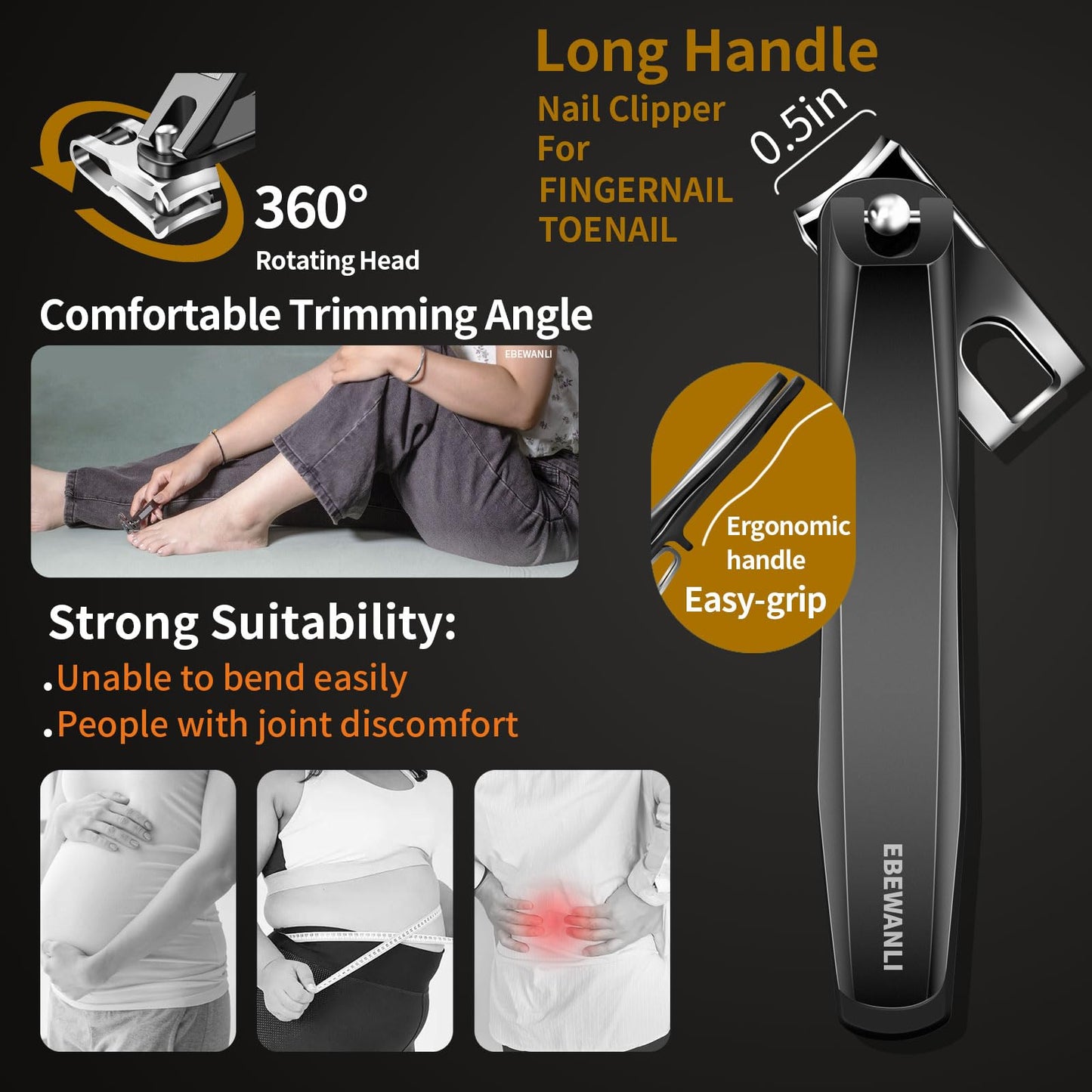 EBEWANLI Heavy Duty Toenail Clippers for Thick Toenails, Toe Nail Clippers for Thick Nails for Seniors, Straight Toe Nail Clippers for Men, Ingrown Toenail Clippers and Angled Nail Clipper Set