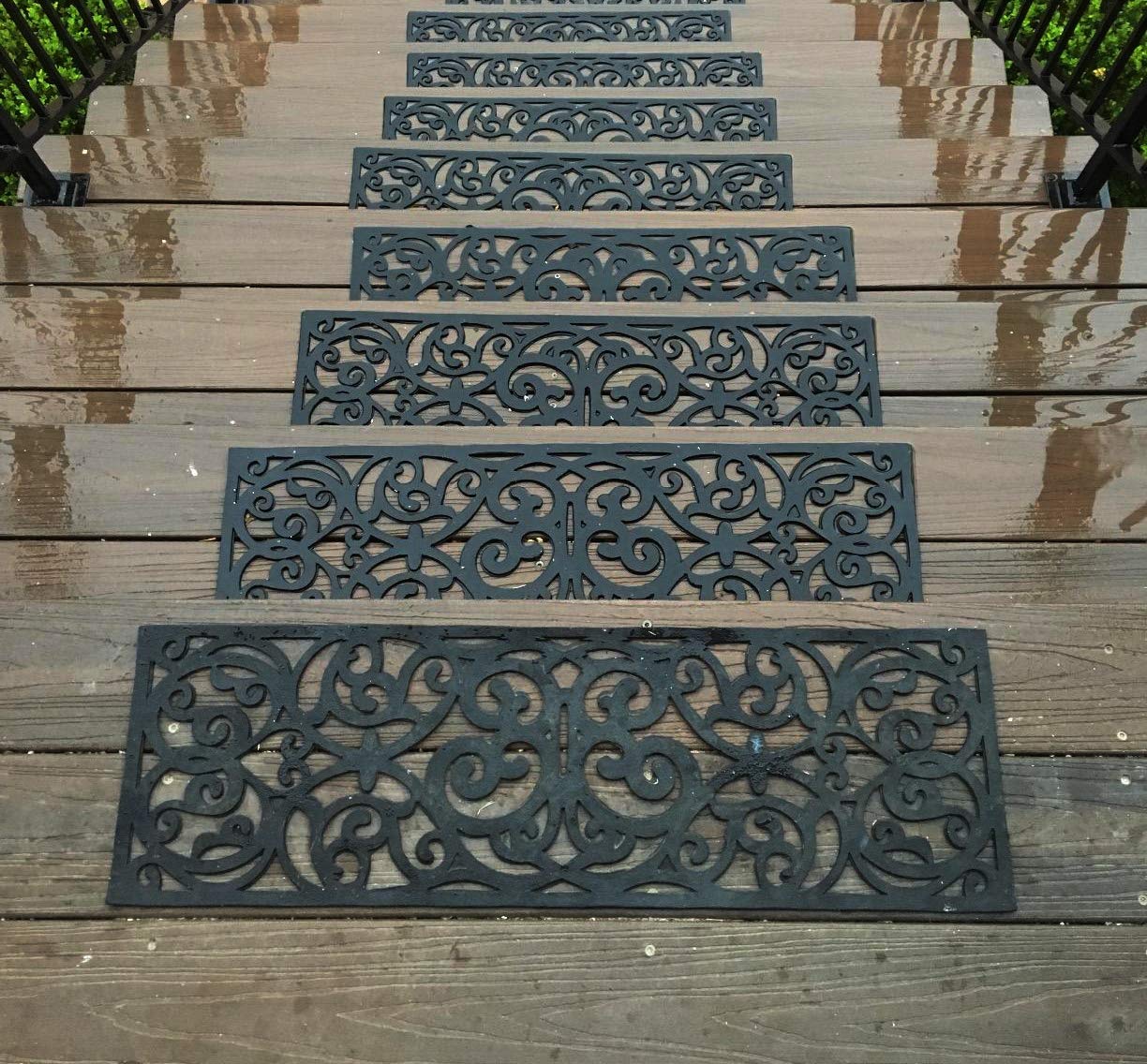 Rubber Stair Treads, Outdoor Stair Treads Non-Slip, Butterfly Designed Stair Tread Mats, Anti-Slip Step Mat - Set of 4 Include Stay-on-Kit, 30 x 10 Inches