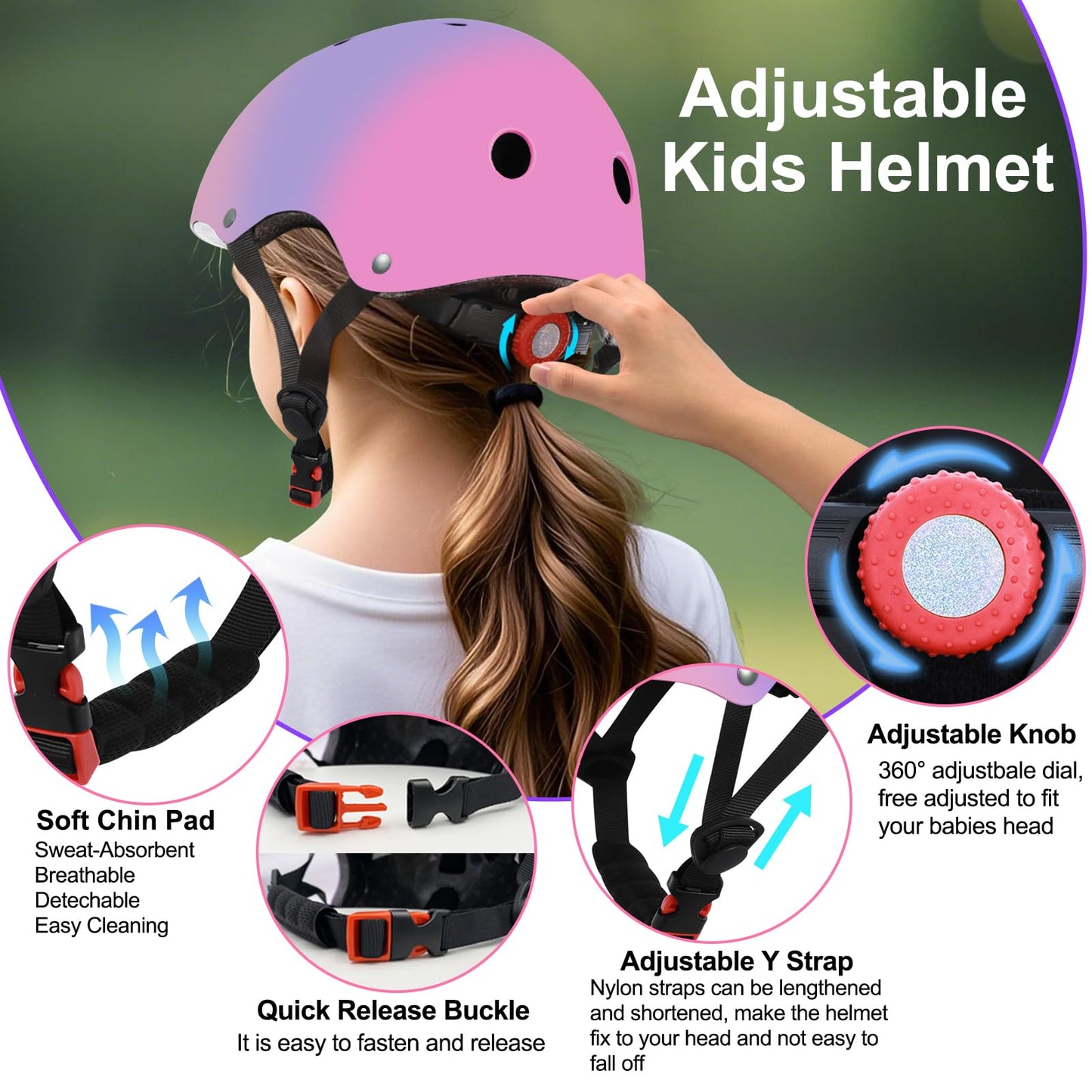 Hanstre Kids Bike Helmet Toddler Helmet Ages 3-5-8-14 Boys Girls Lightweight Adjustable Helmet for Bicycle Skateboarding Roller Skating Scooter Pink Purple