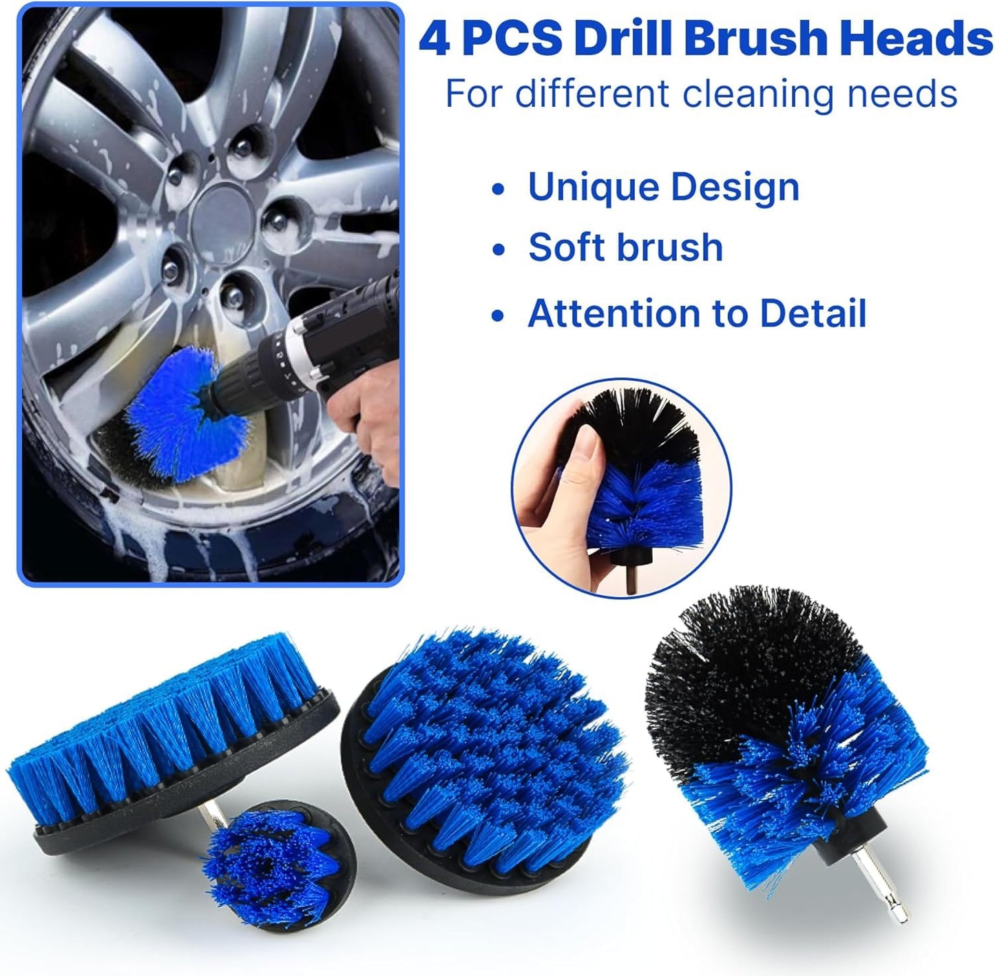 30PCS Car Detailing Kit - Car Cleaning Wash Brush Set, Auto Interior Detailing Washing Brush Kit Tool, Car Cleaning Supplies, Exterior Wheel Drill Brush, Automotive Tools Detailing Brushes