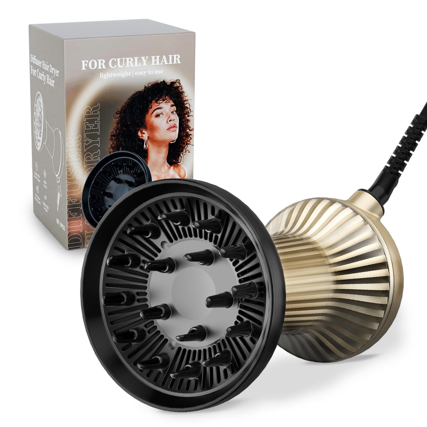 BAUTIA Diffuser Hair Dryer for Curly Hair, Hair Dryer Diffuser for Blow Dry and Volumizing, Lightweight Curly Hair Diffuser Easy to Use