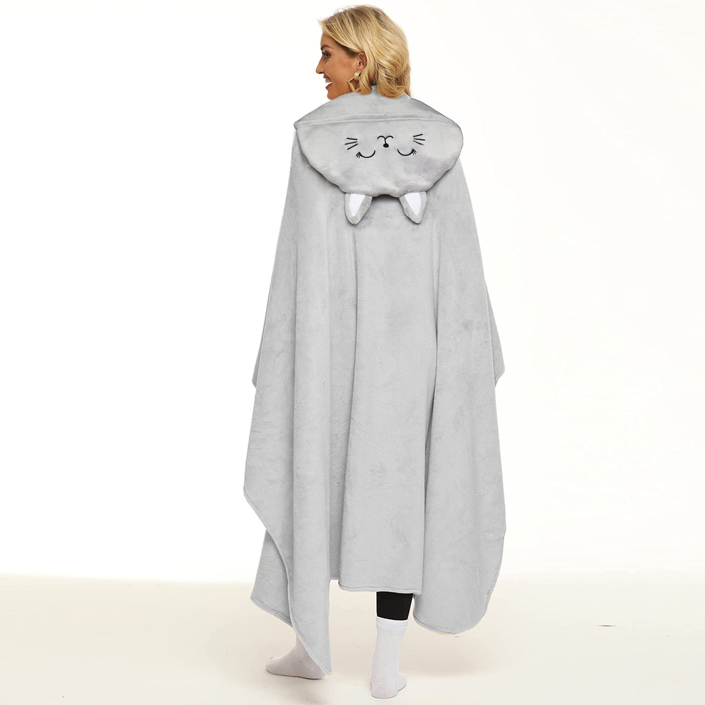 Moyel Cat Gifts for Cat Lovers Wearable Blanket Hoodie for Women Fluffy Fuzzy Soft Cat Blanket Christmas Mothers Day Birthday Gifts for Mom Daughter Wife Girlfriend, 59”x51”