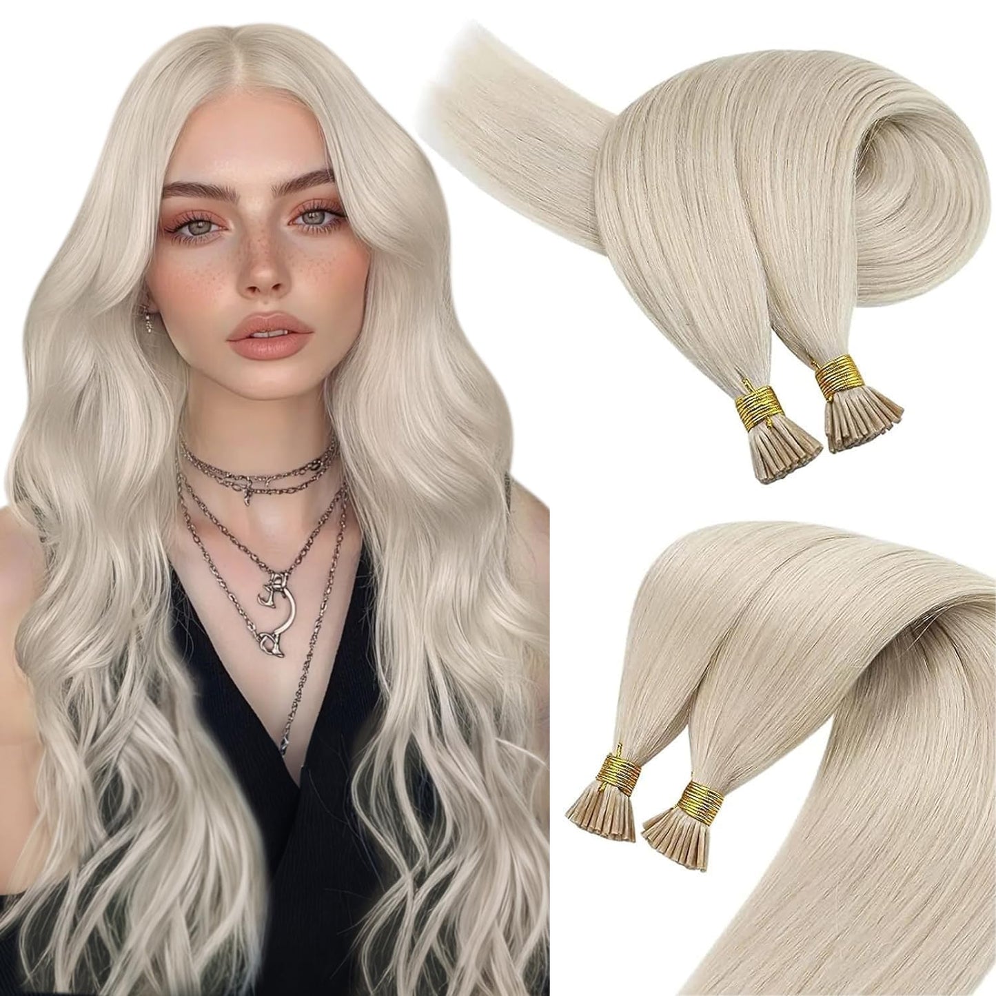 Sunny Hair I Tip Hair Extensions Real Human Hair 50g Straight Remy Human Hair Extensions for Women Itip White Platinum Blonde 14inch